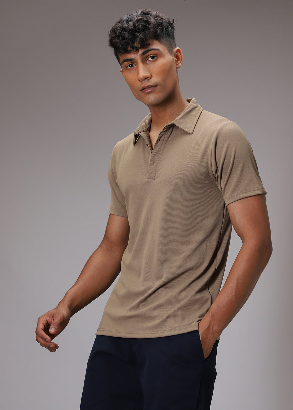 Brown Ribbed Polo T-shirt