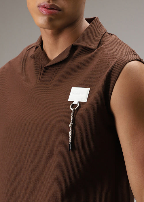 Brown Ribbed Polo Tank