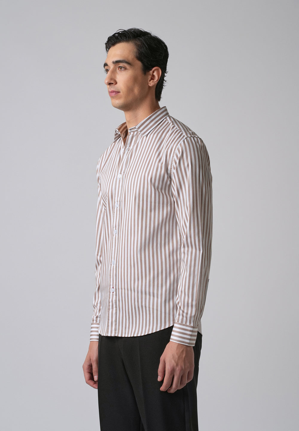 Brown Satin Pin Stripe Shirt