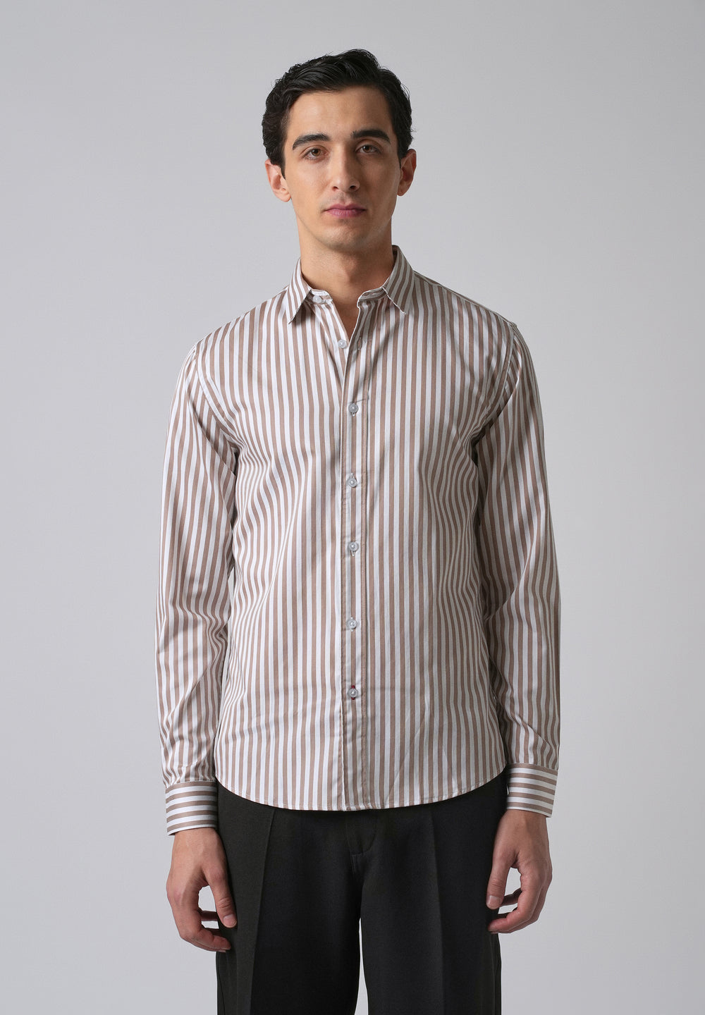 Brown Satin Pin Stripe Shirt