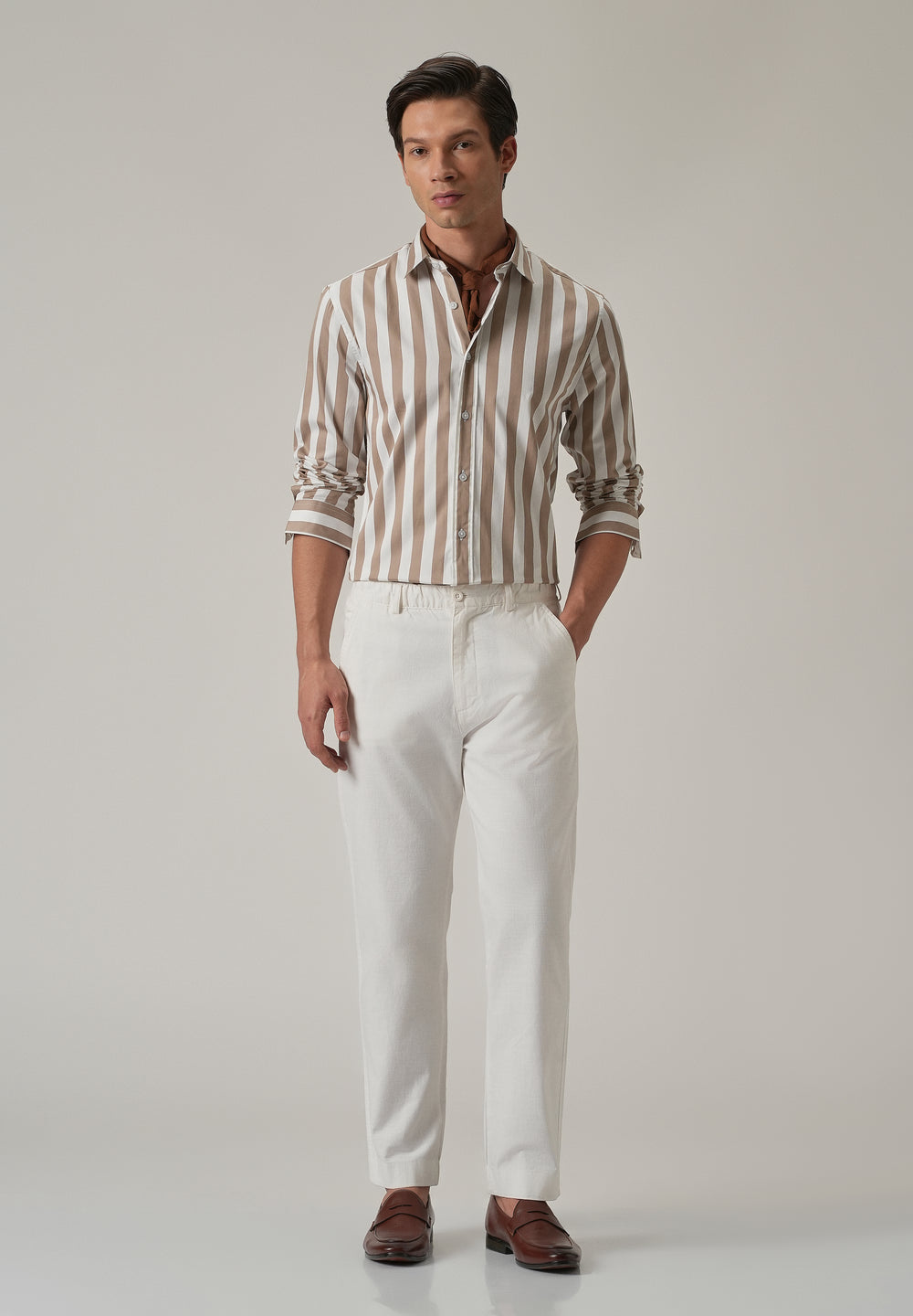 Brown Satin Striped Shirt