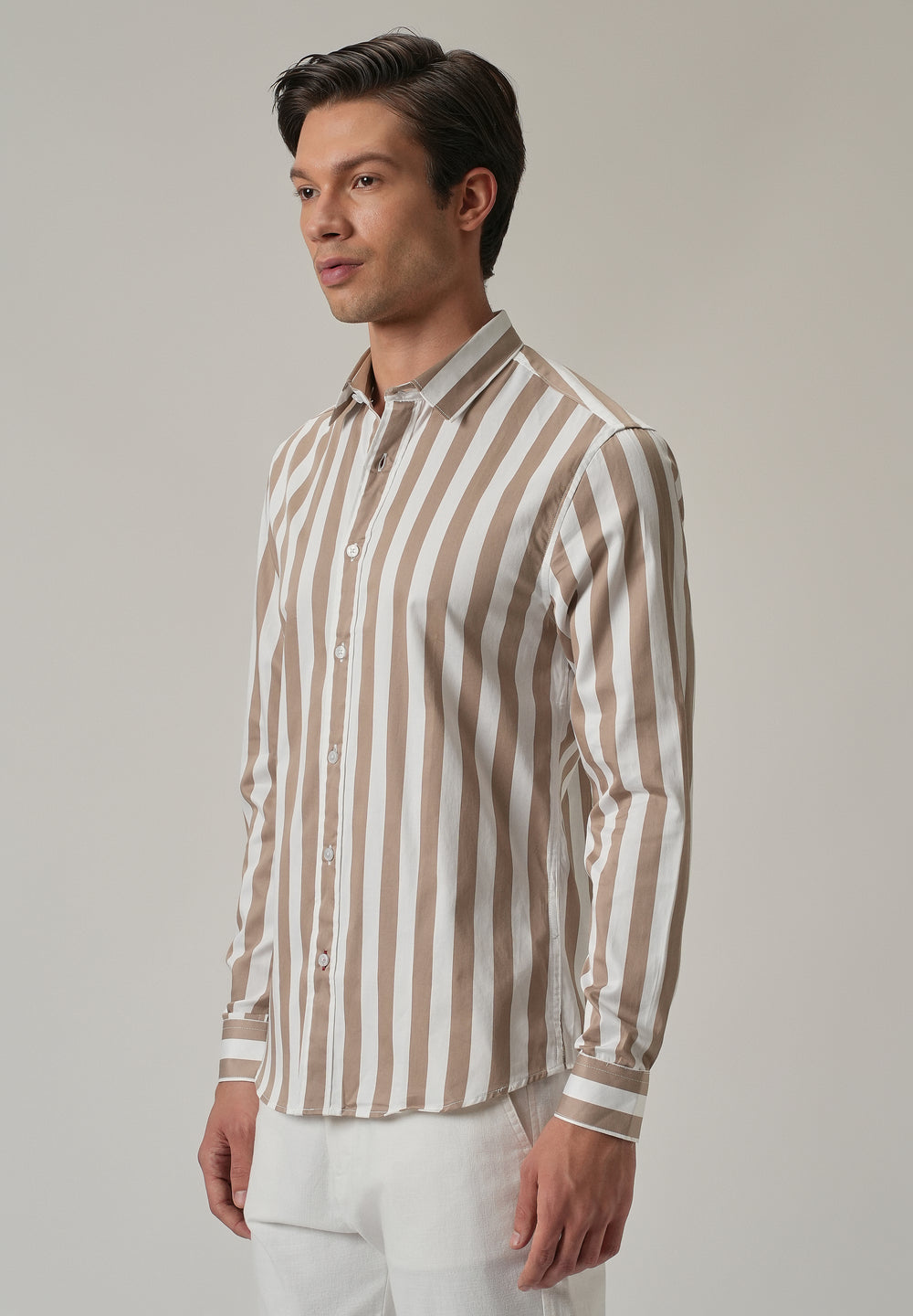 Brown Satin Striped Shirt