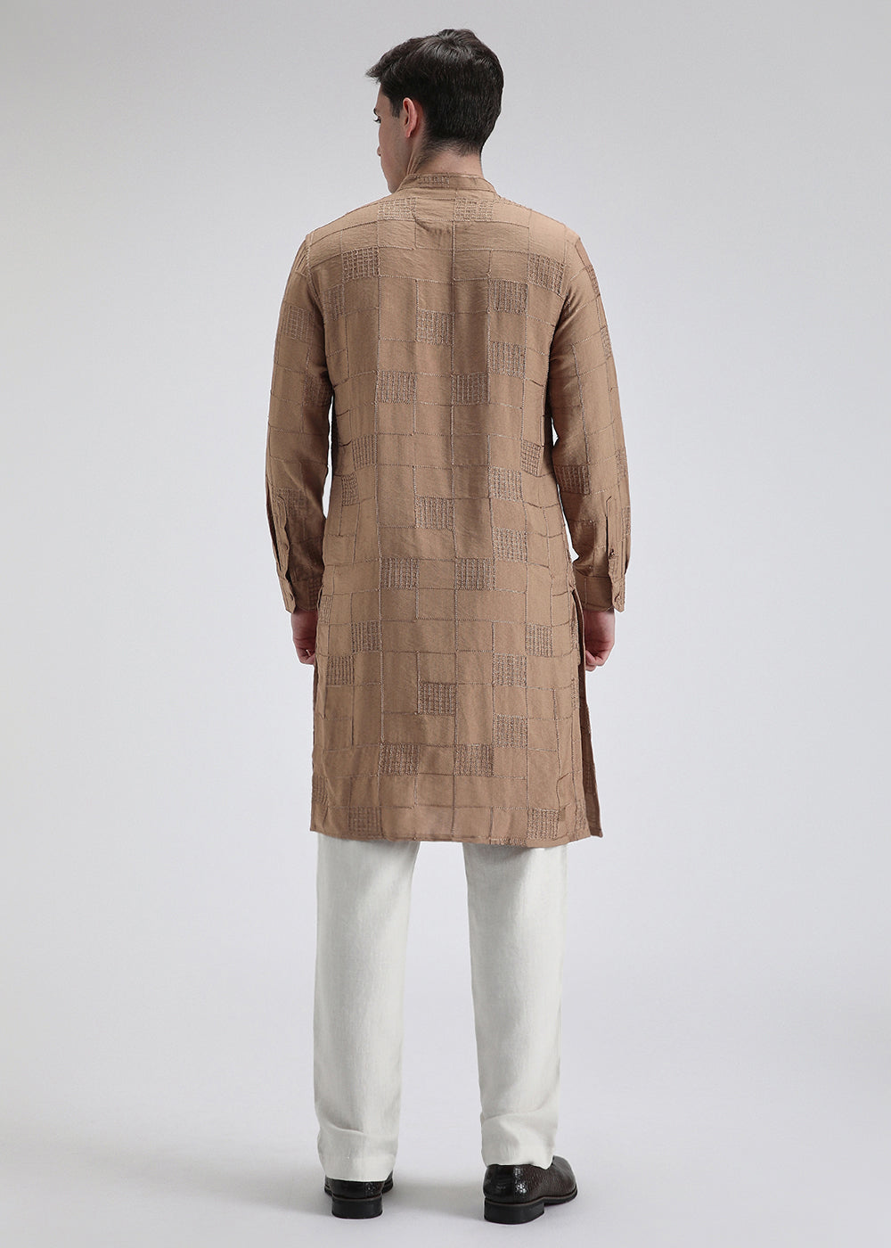 Brown Self Embroidered Kurta