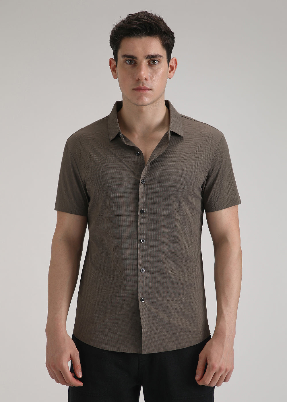 Brown Self Patterned Stitchless Shirt