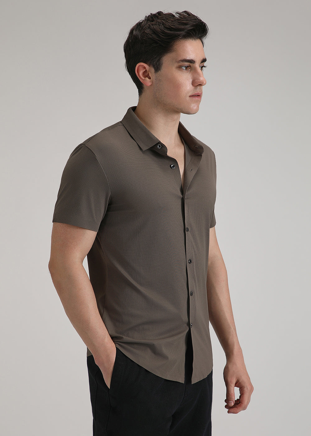 Brown Self Patterned Stitchless Shirt