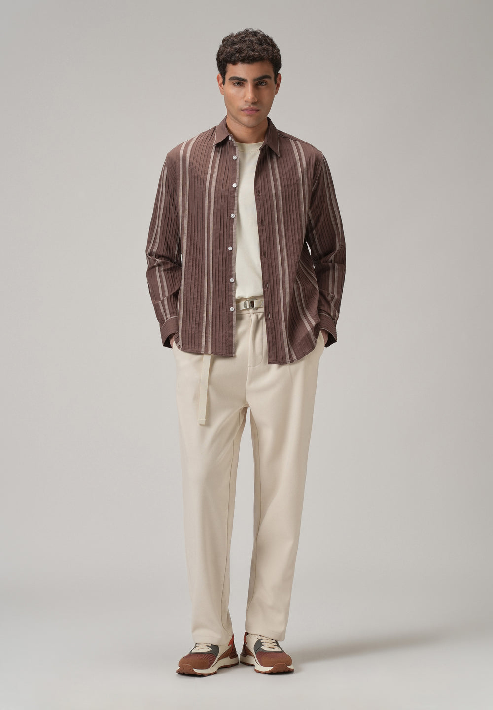 Self Pleat Brown Stripe Shirt