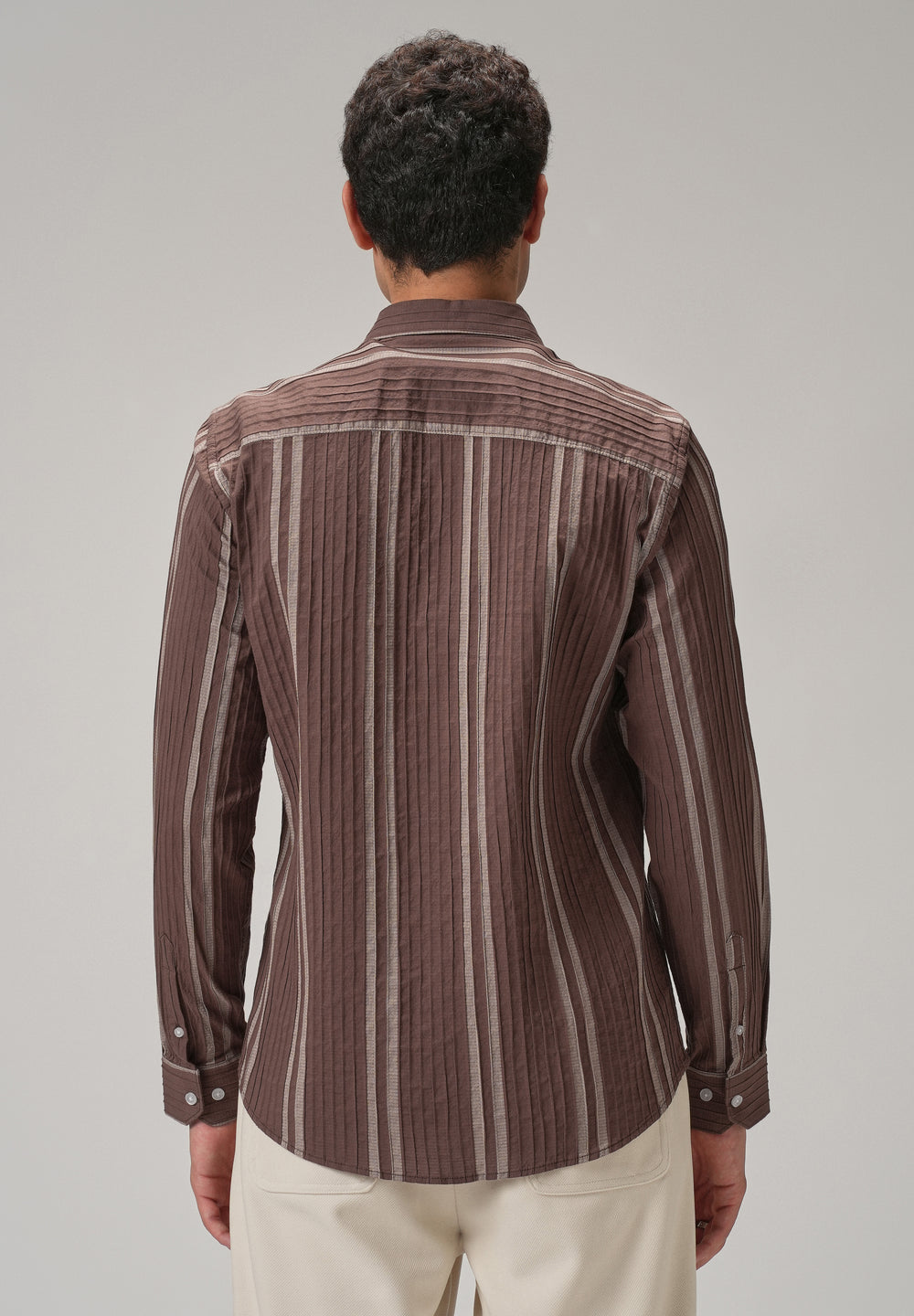 Self Pleat Brown Stripe Shirt