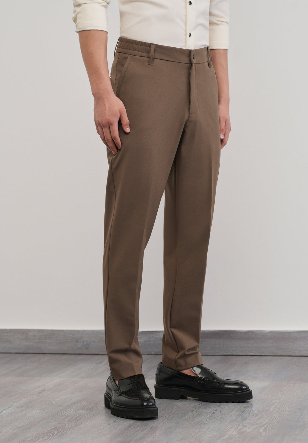 Brown Semi-Elastic Slim Fit Trouser