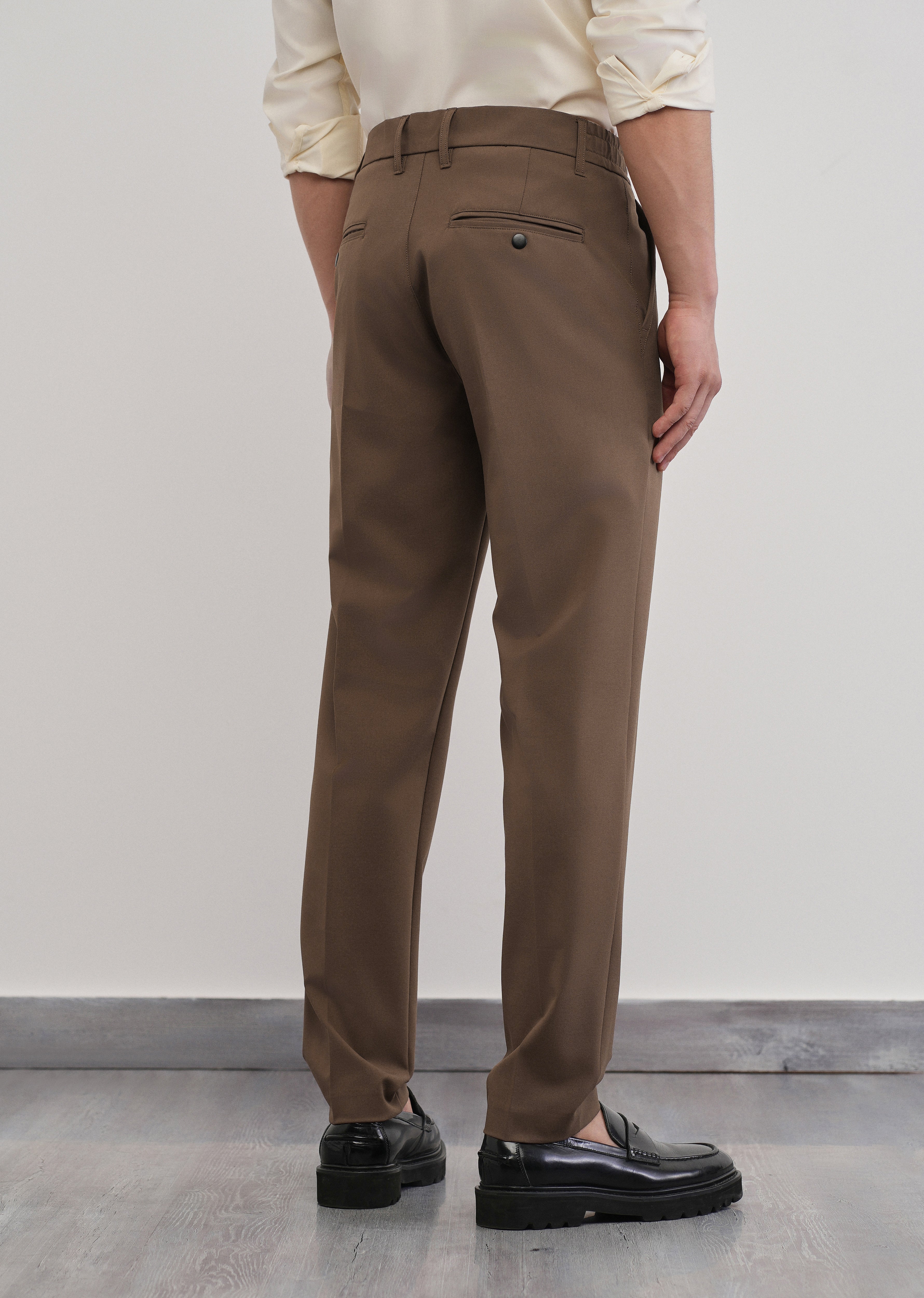 Brown Semi-Elastic Slim Fit Trouser