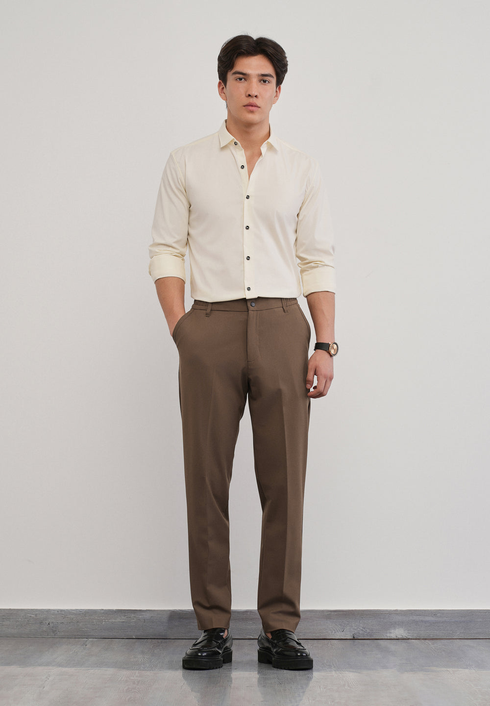 Brown Semi-Elastic Slim Fit Trouser