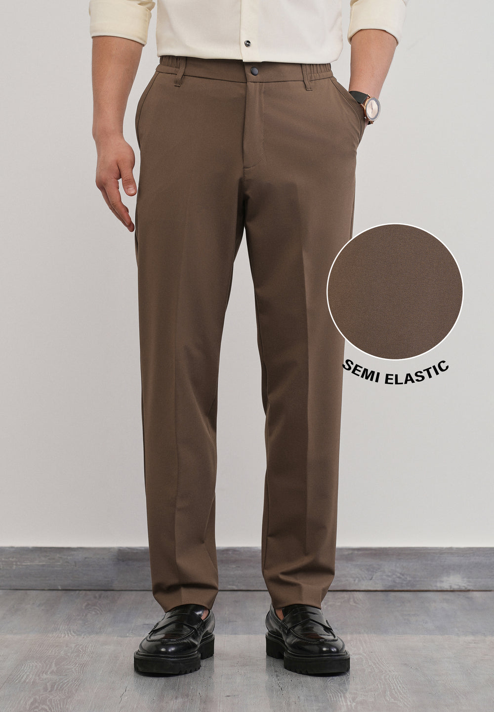 Brown Semi-Elastic Slim Fit Trouser