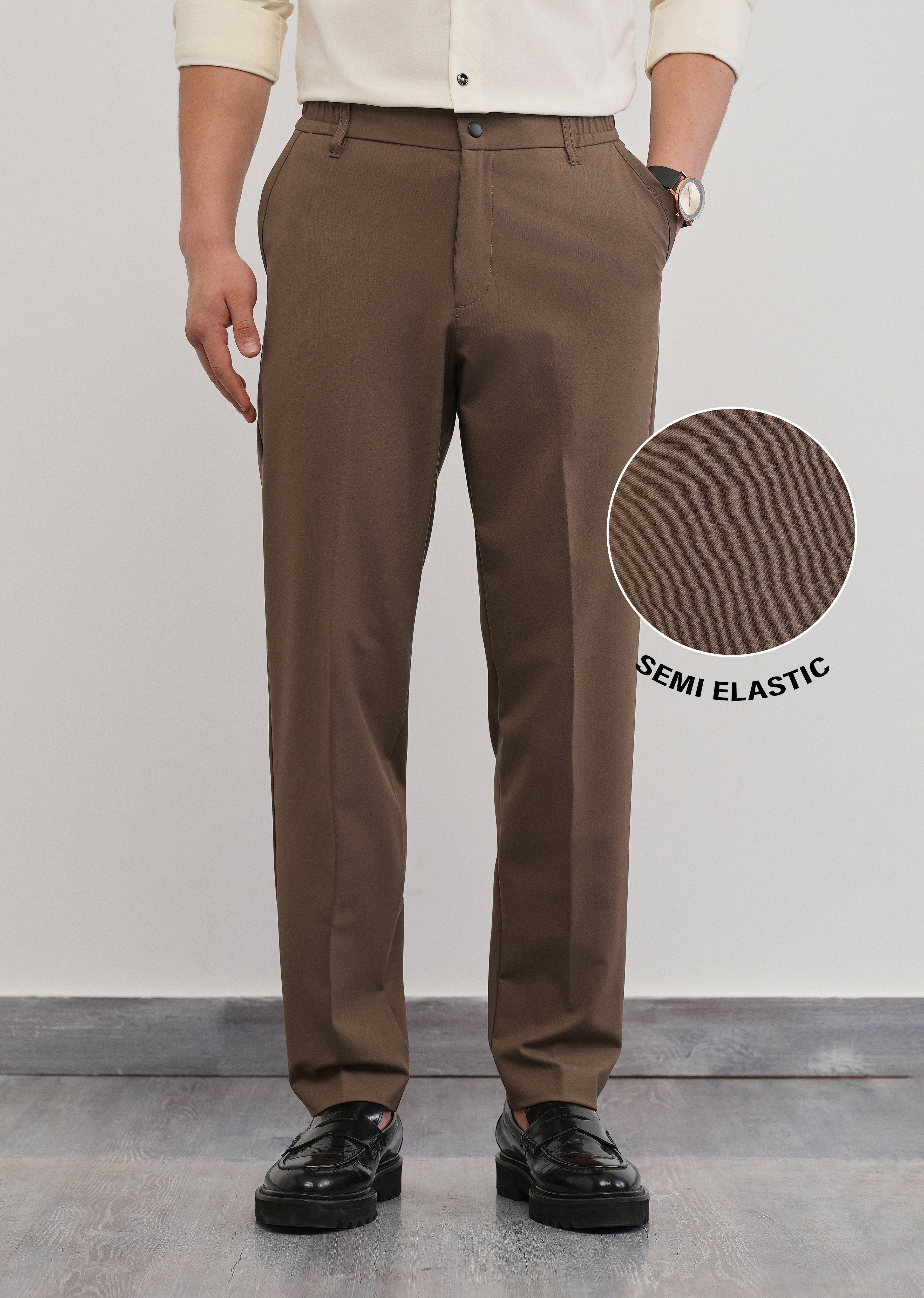 Brown Semi-Elastic Slim Fit Trouser