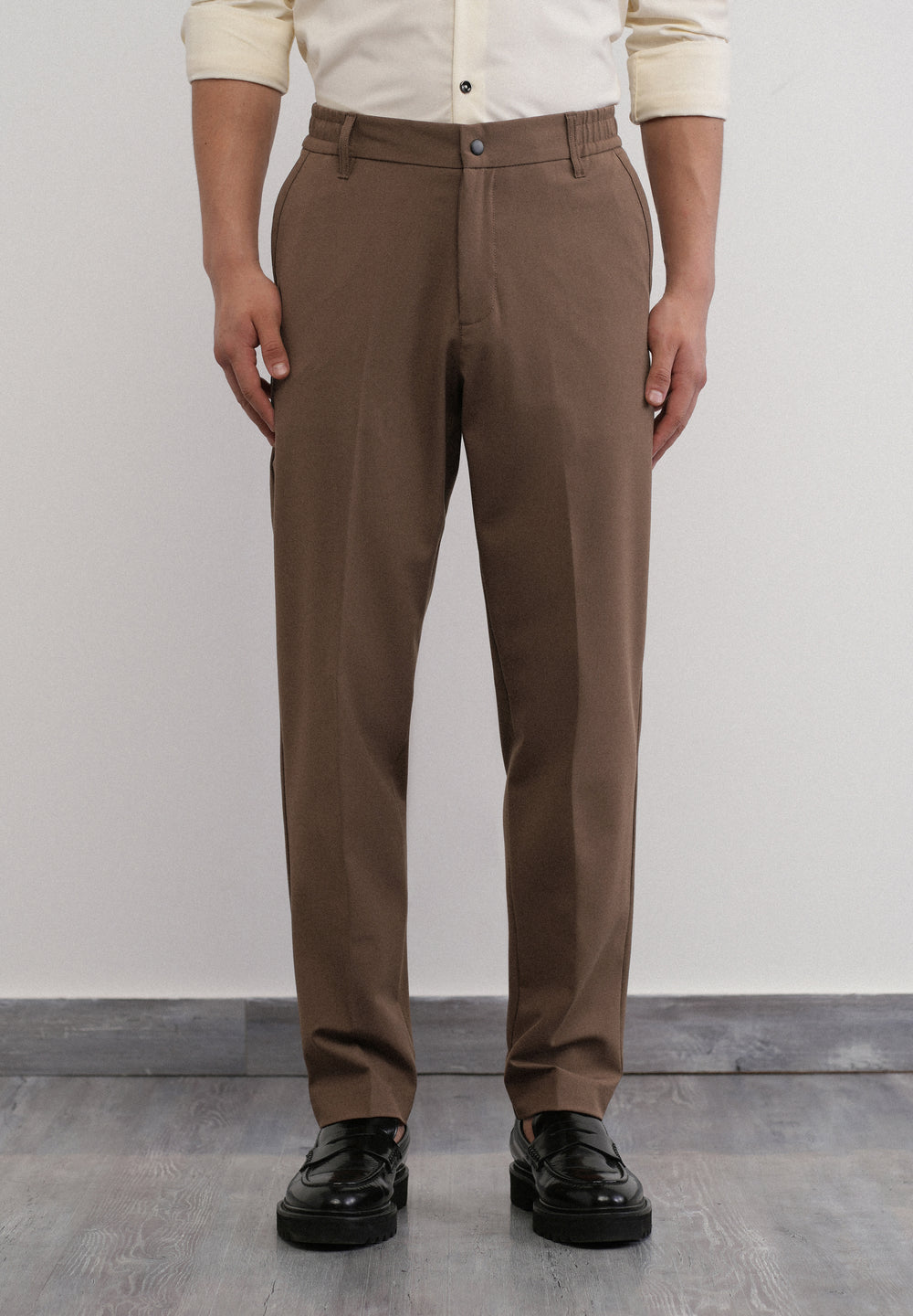 Brown Semi-Elastic Slim Fit Trouser