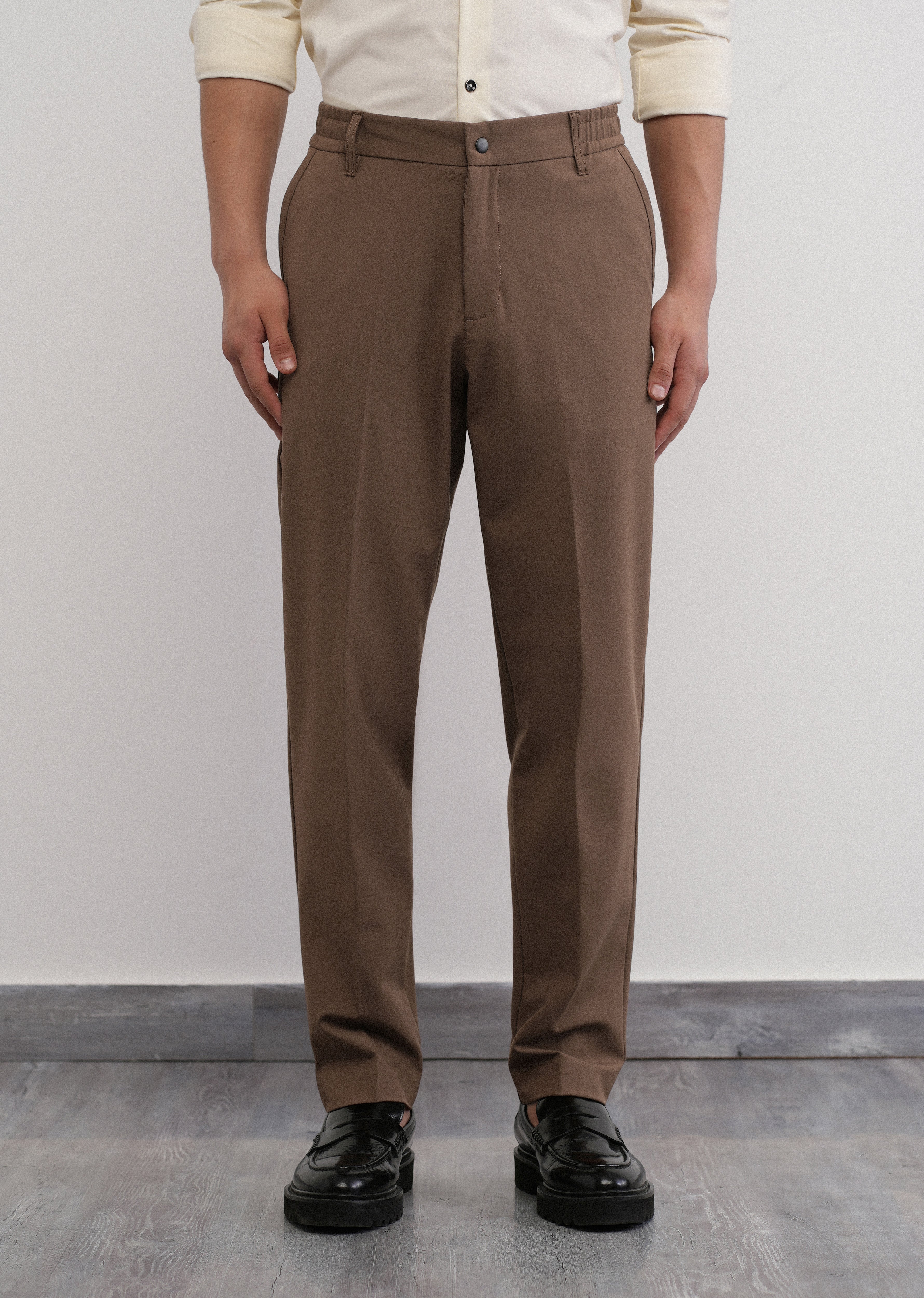 Brown Semi-Elastic Slim Fit Trouser