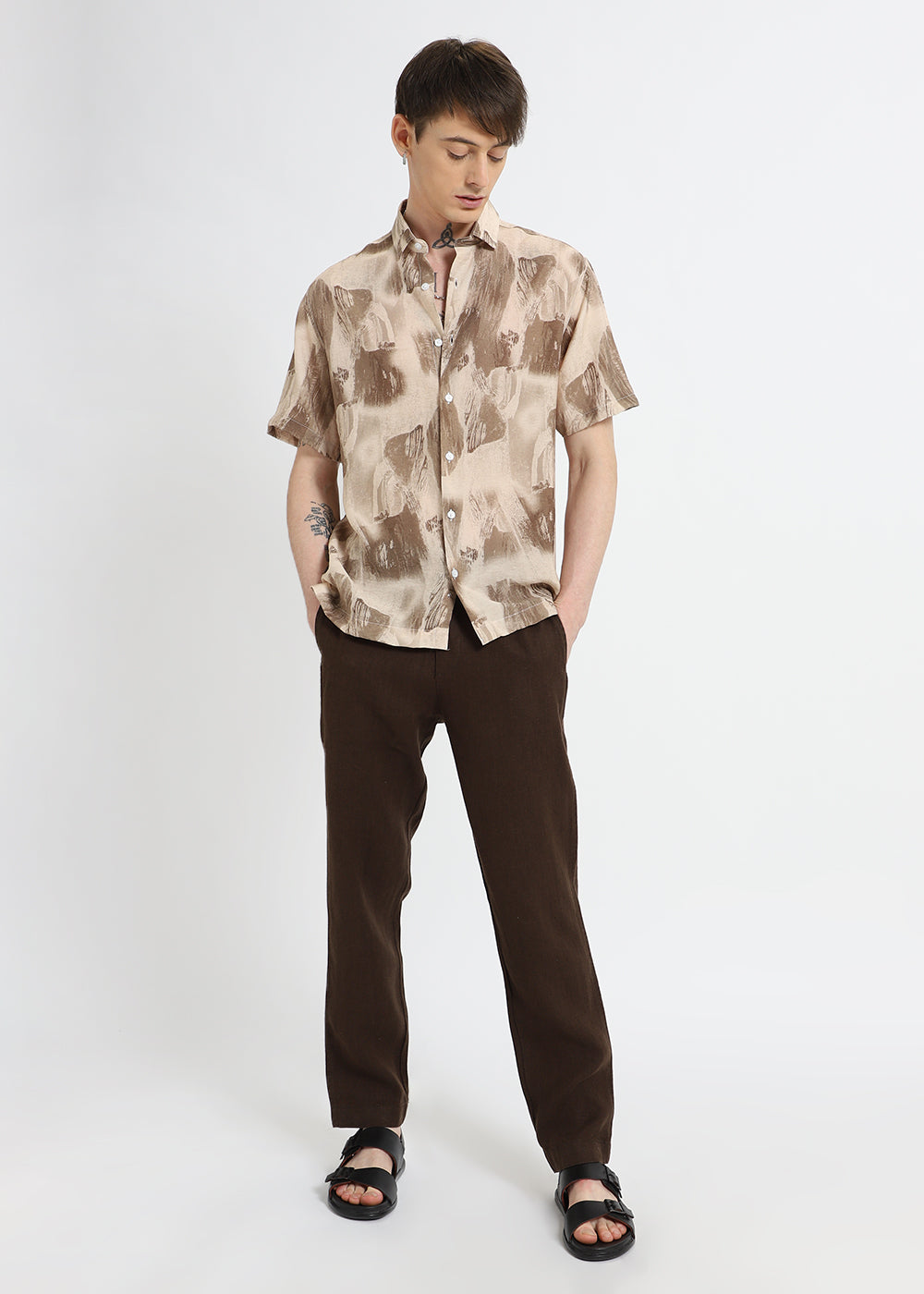 Brown Soft Stroke Printed Shirt