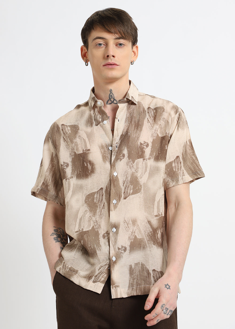 Brown Soft Stroke Printed Shirt
