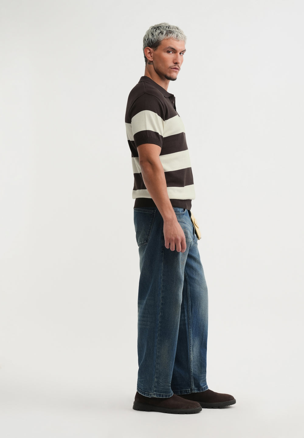 Brown Striped Knitted Polo