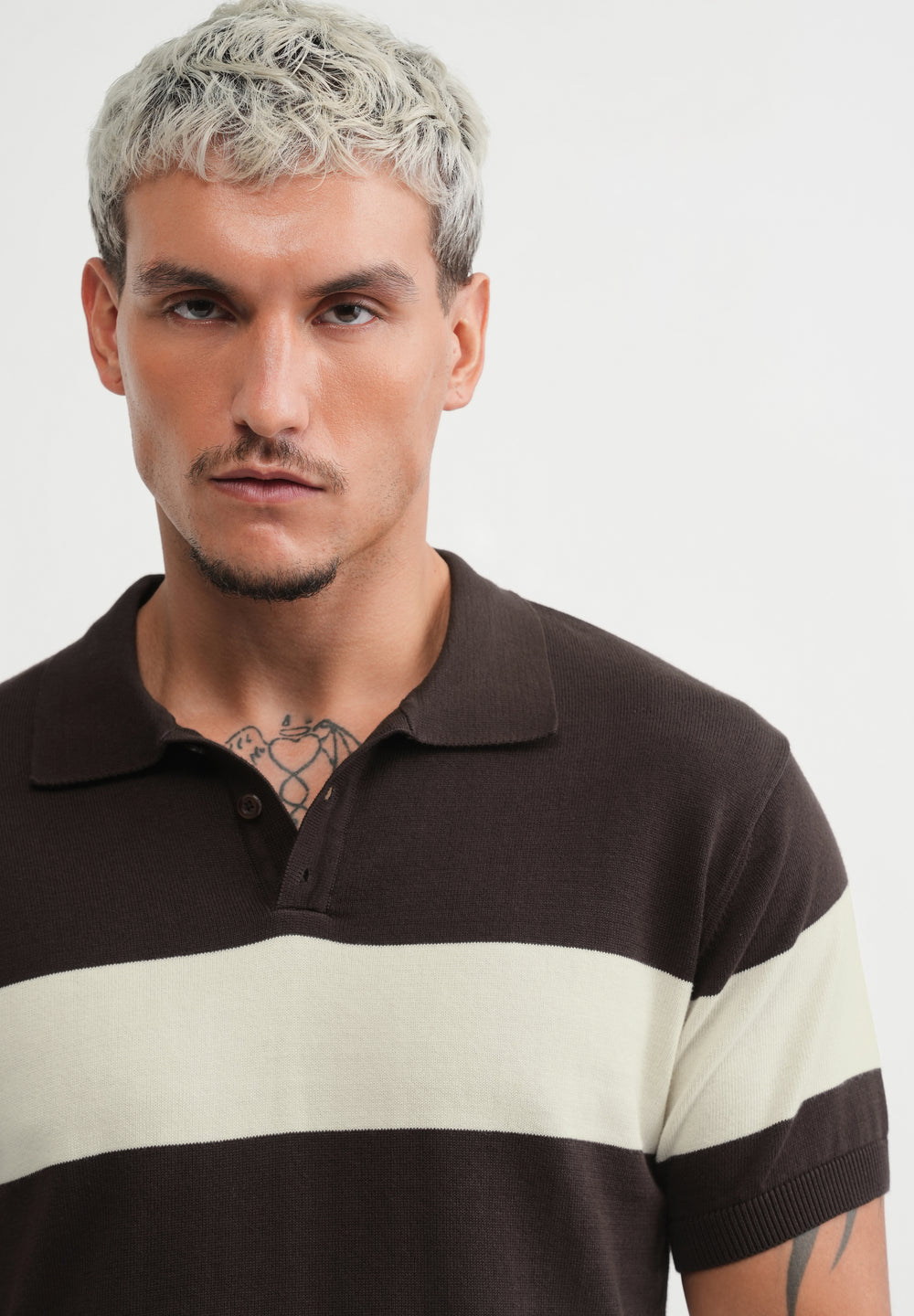 Brown Striped Knitted Polo