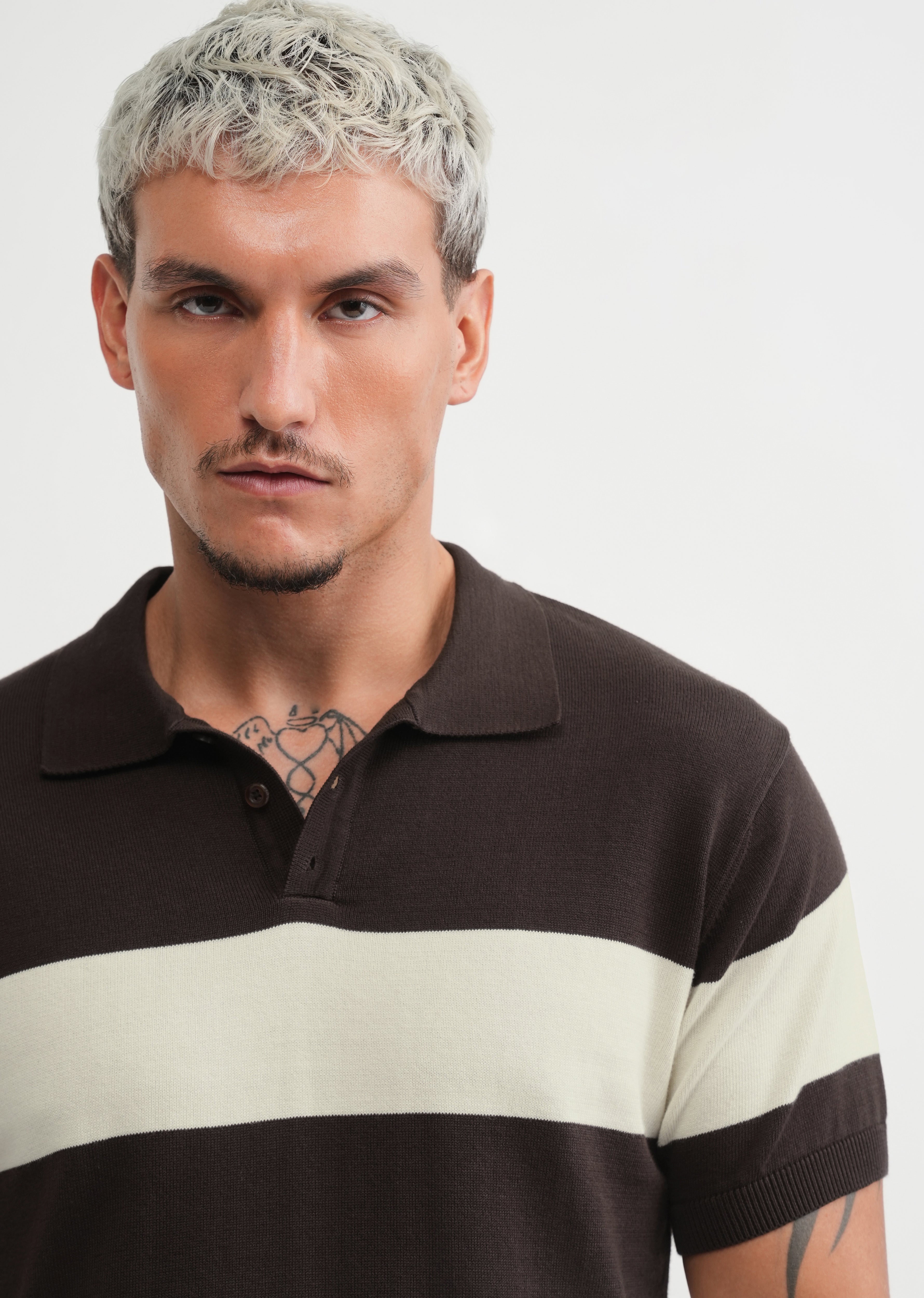 Brown Striped Knitted Polo