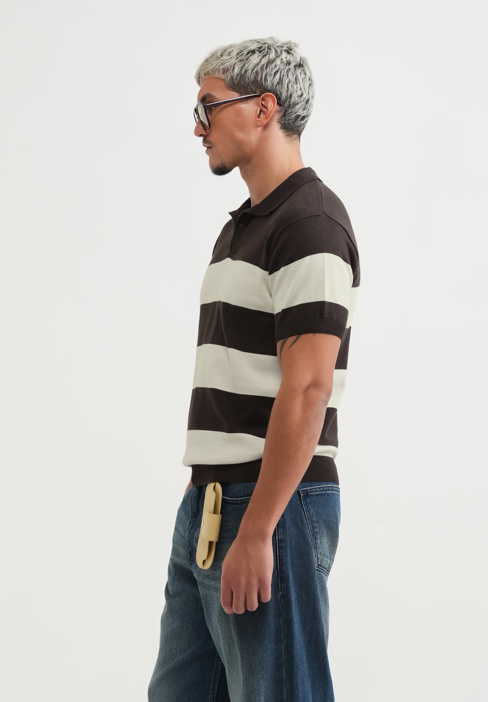 Brown Striped Knitted Polo