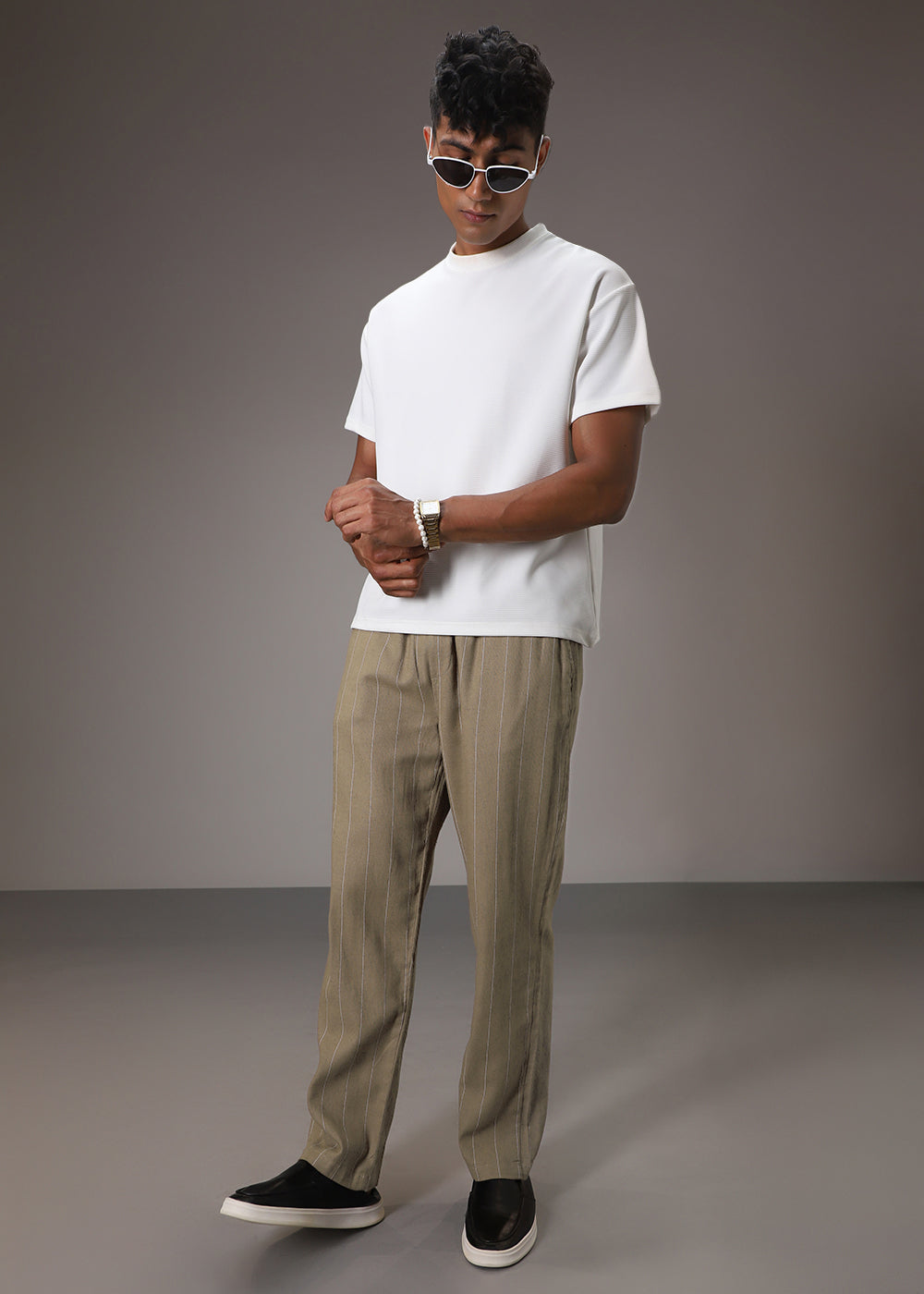 Brown Striped Linen Pant