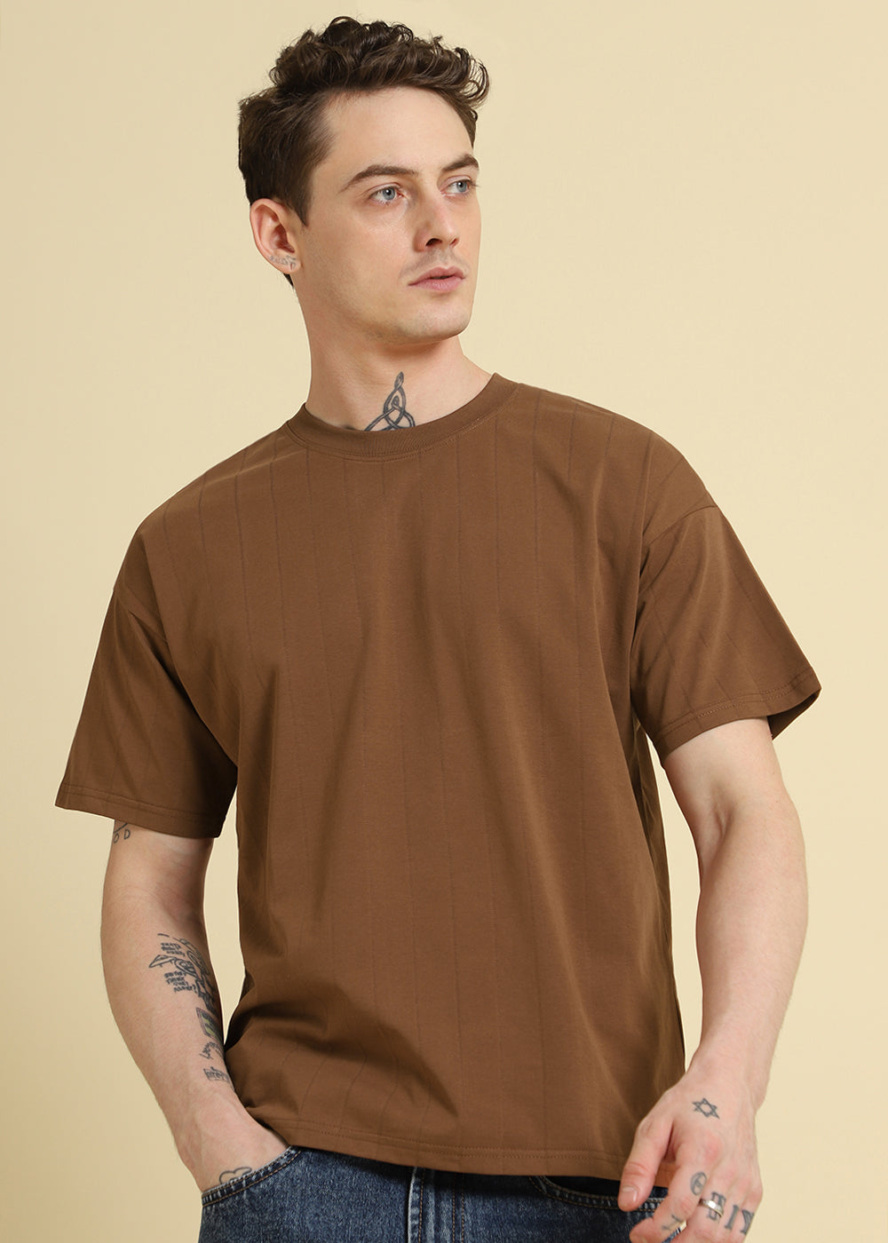 Brown Striped Oversized T-shirt