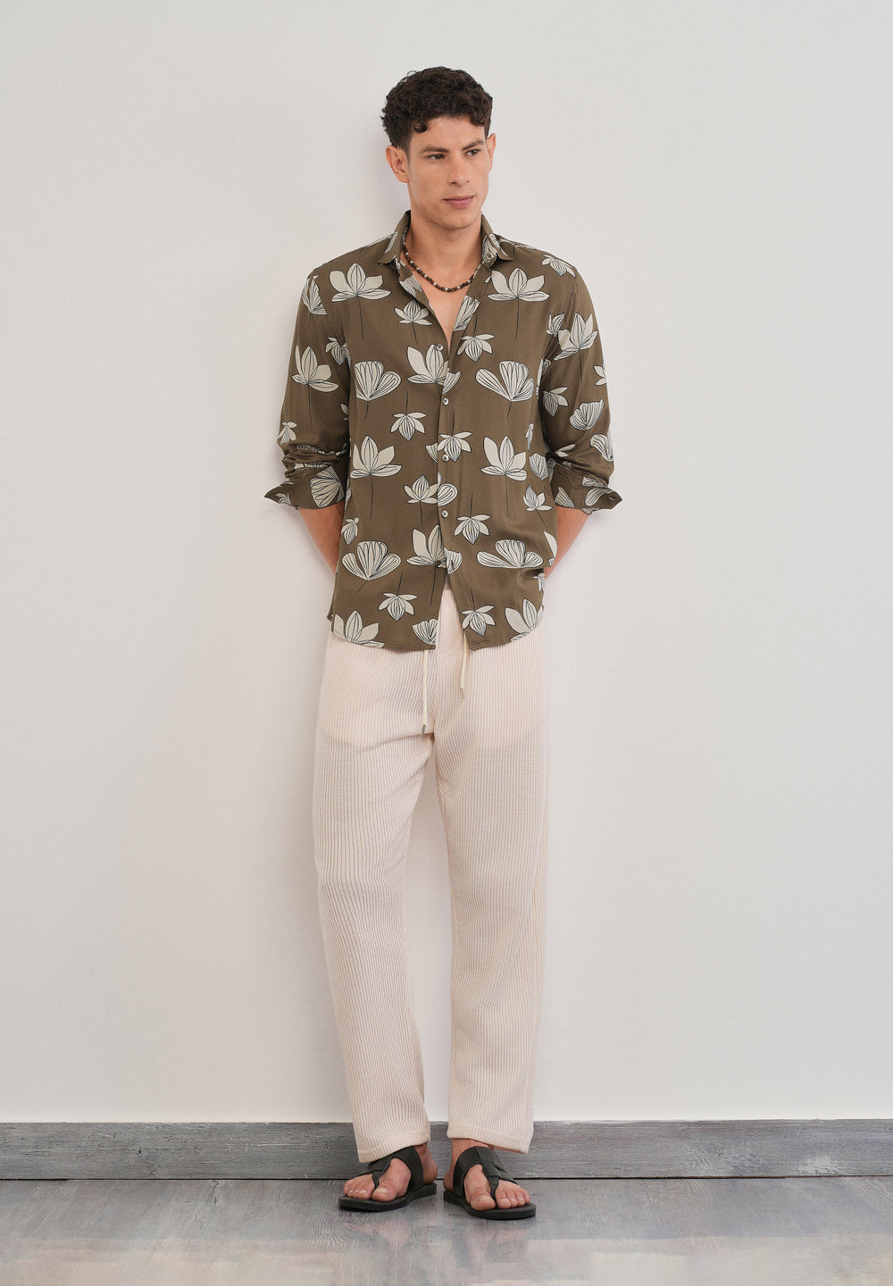 Brown Stylized Floral Print Shirt