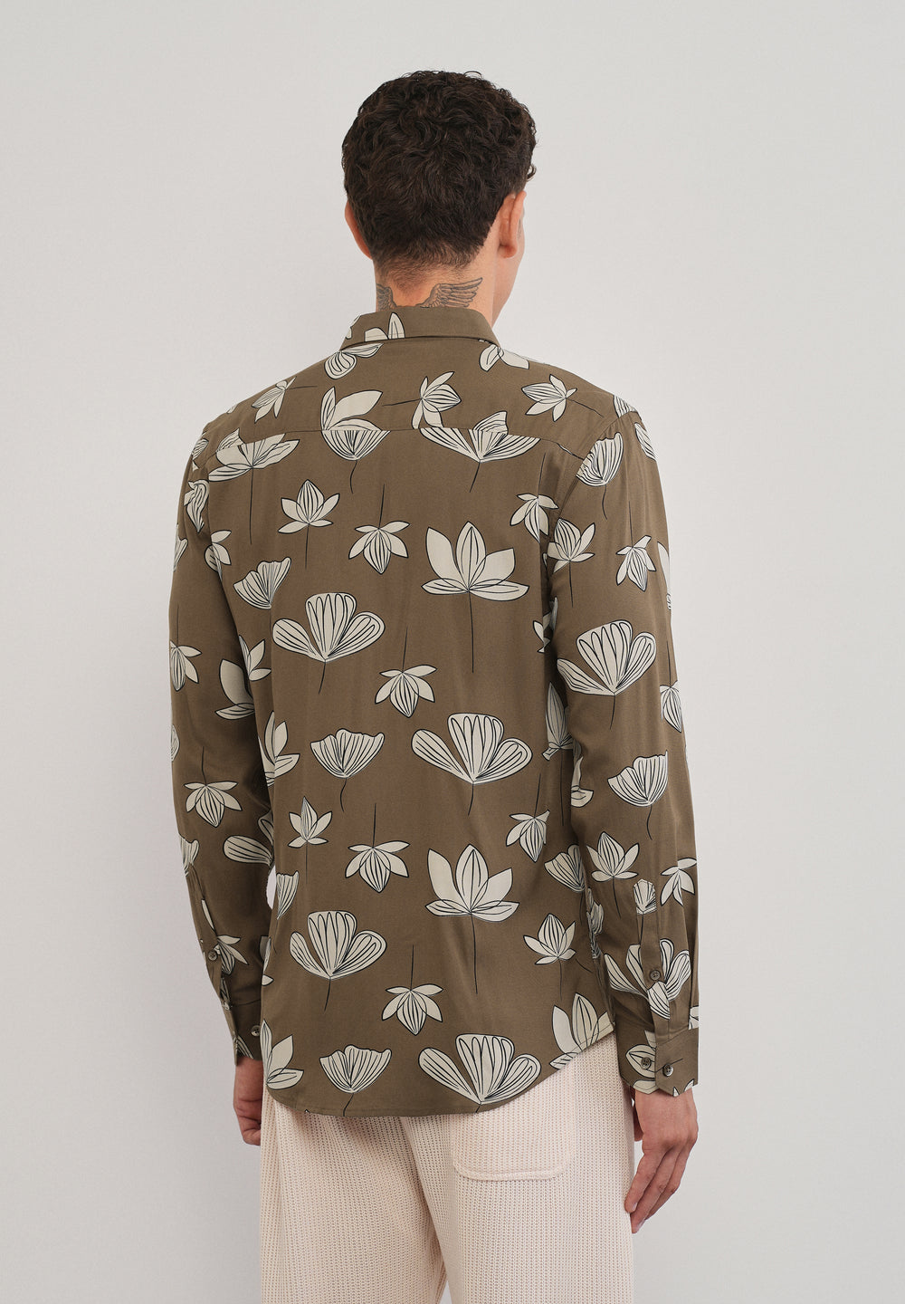 Brown Stylized Floral Print Shirt