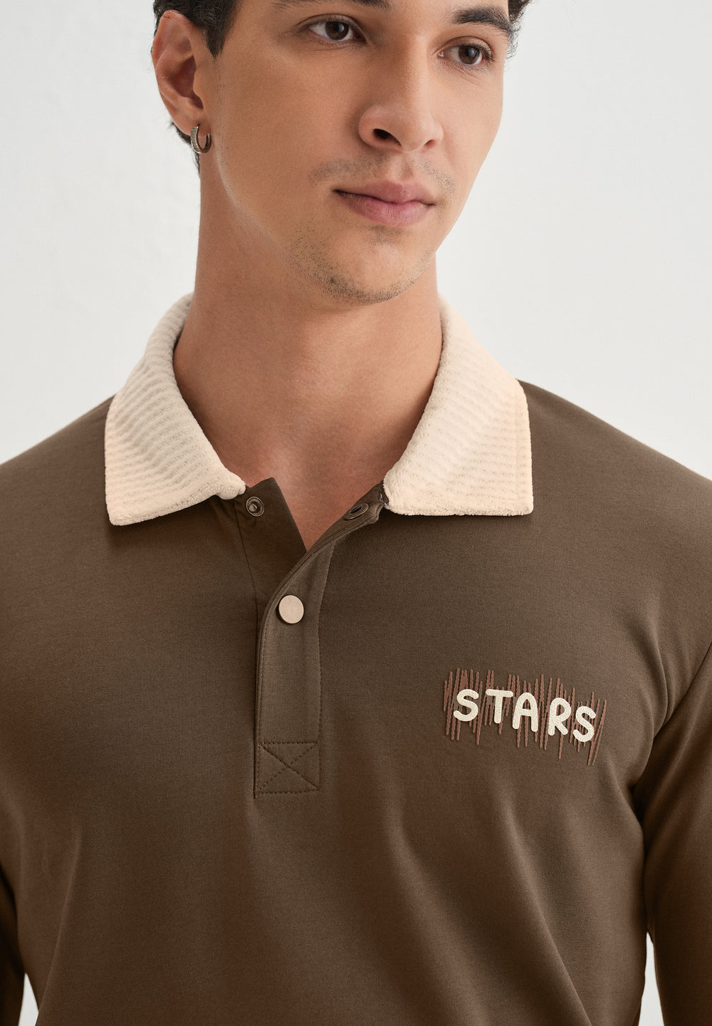 Brown Suede Collared Polo Sweatshirt