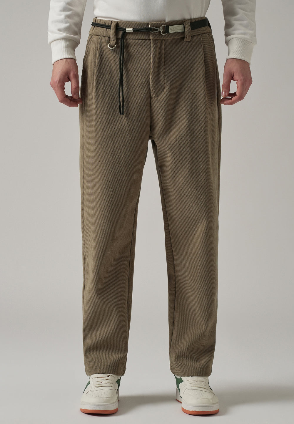 Brown Textured Corduroy Belt Pant
