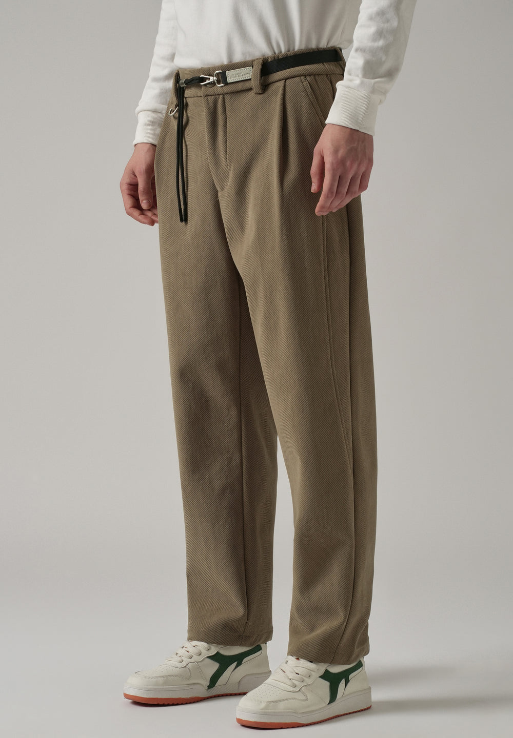 Brown Textured Corduroy Belt Pant