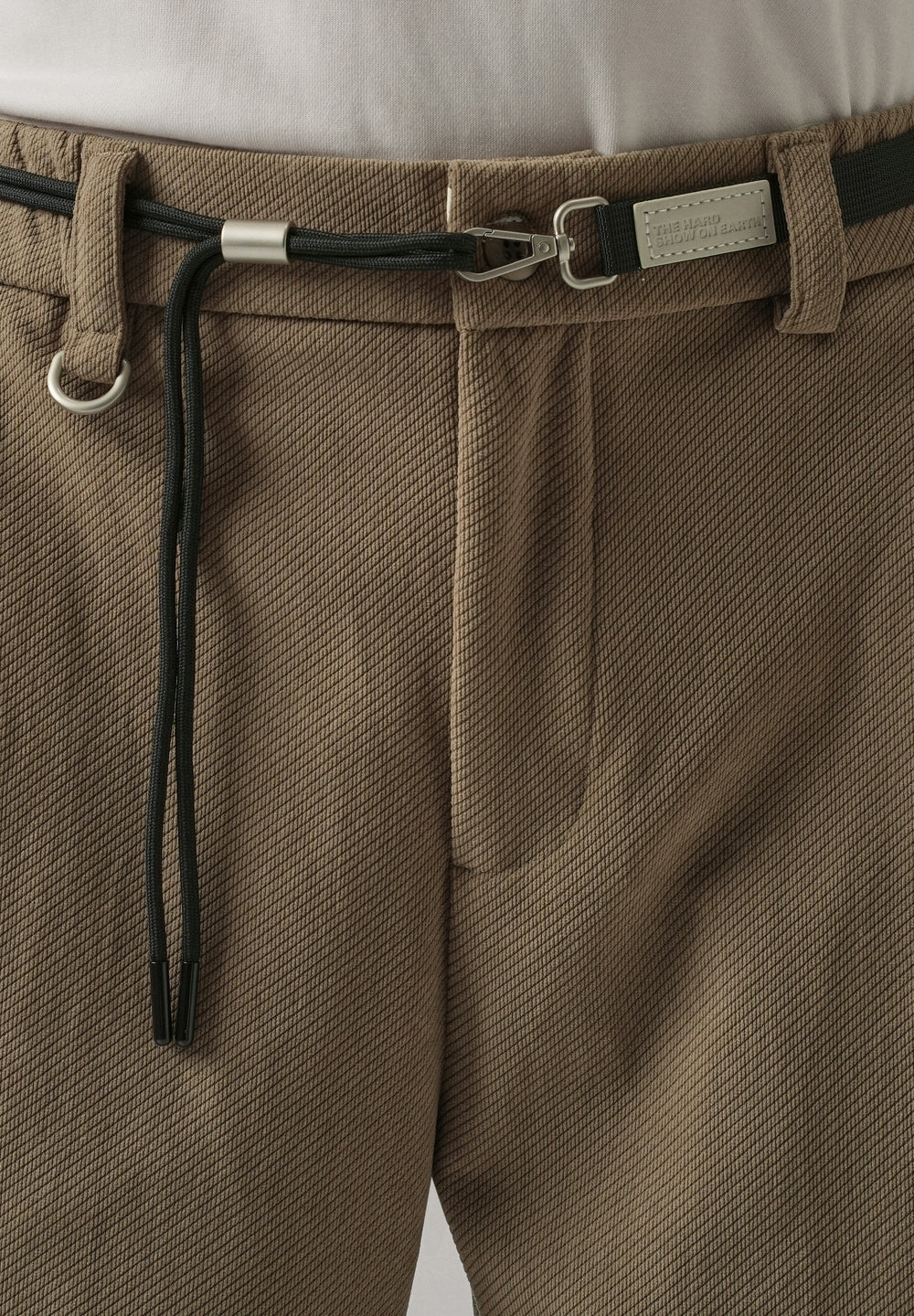 Brown Textured Corduroy Belt Pant