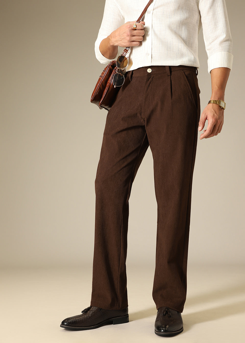 Brown Textured Corduroy Pant