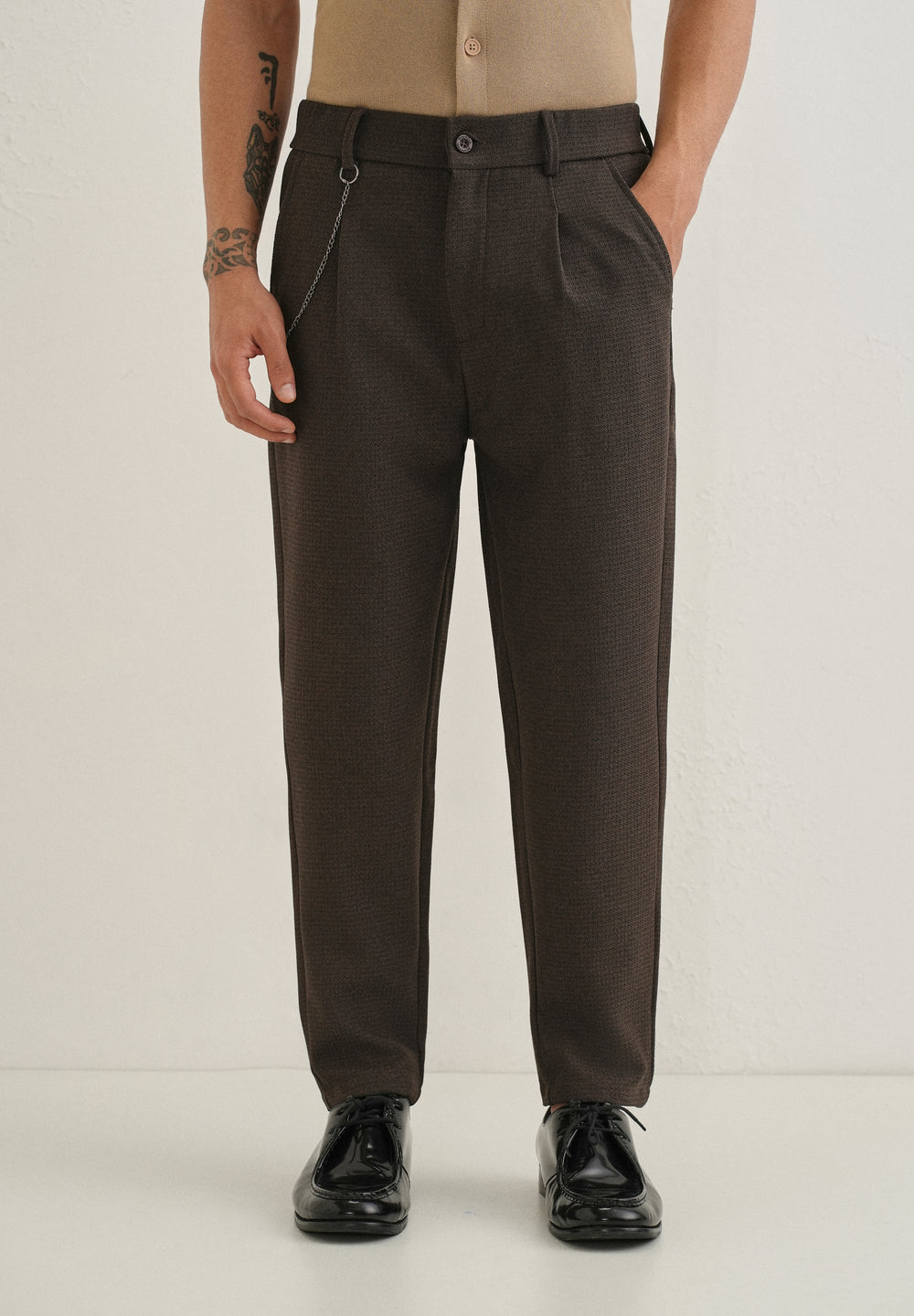 Brown Textured Korean Pant