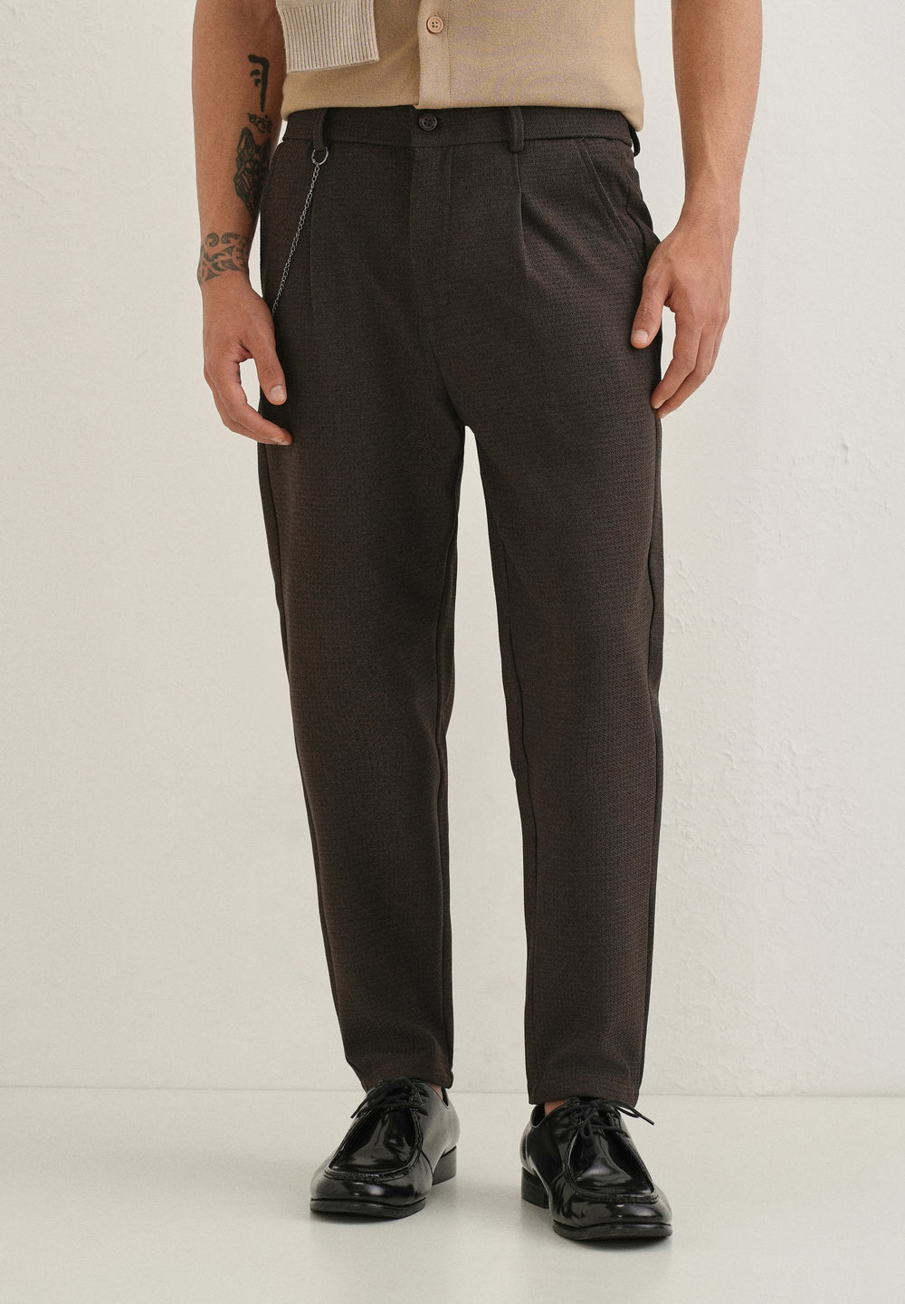 Brown Textured Korean Pant