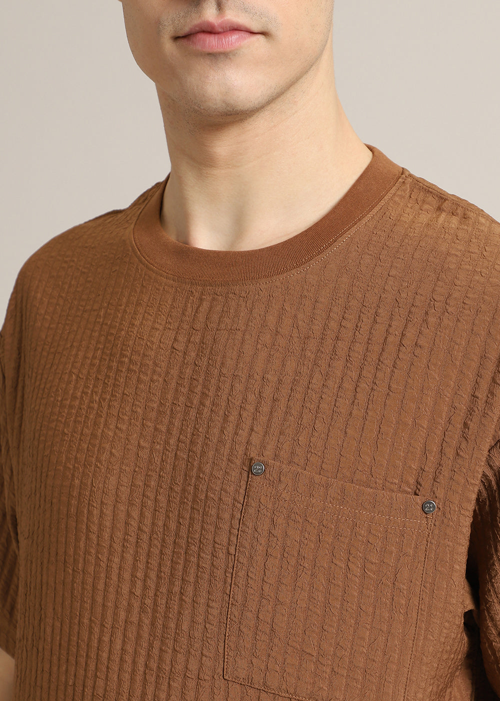 Brown Textured Oversized T-shirt