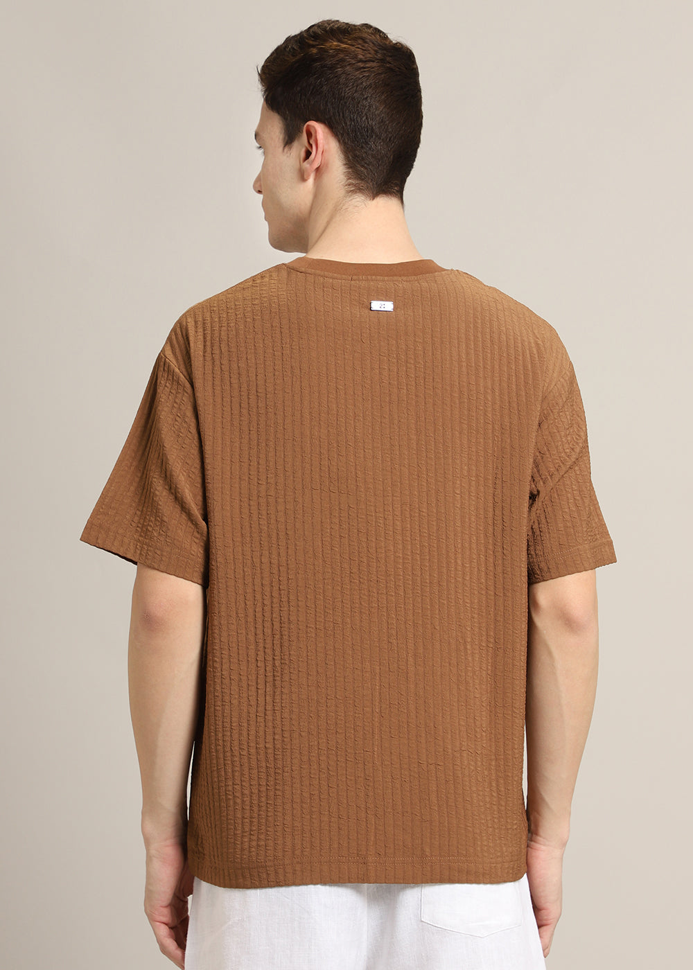 Brown Textured Oversized T-shirt