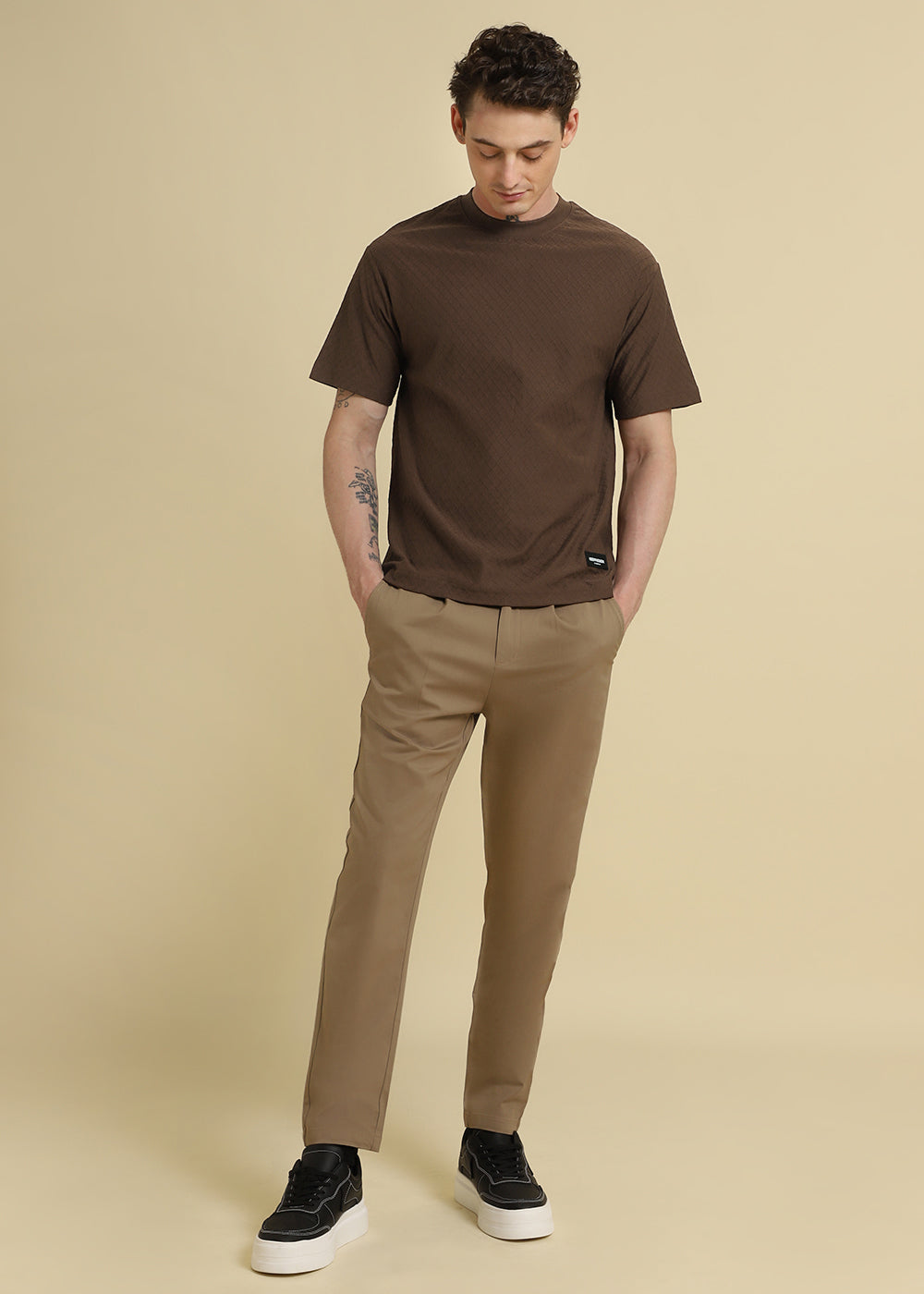 Brown Textured Regular T-shirt