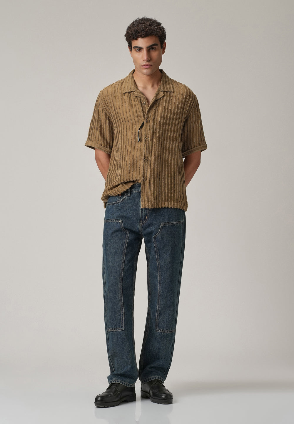 Brown Clip Jacquard Stripe Shirt
