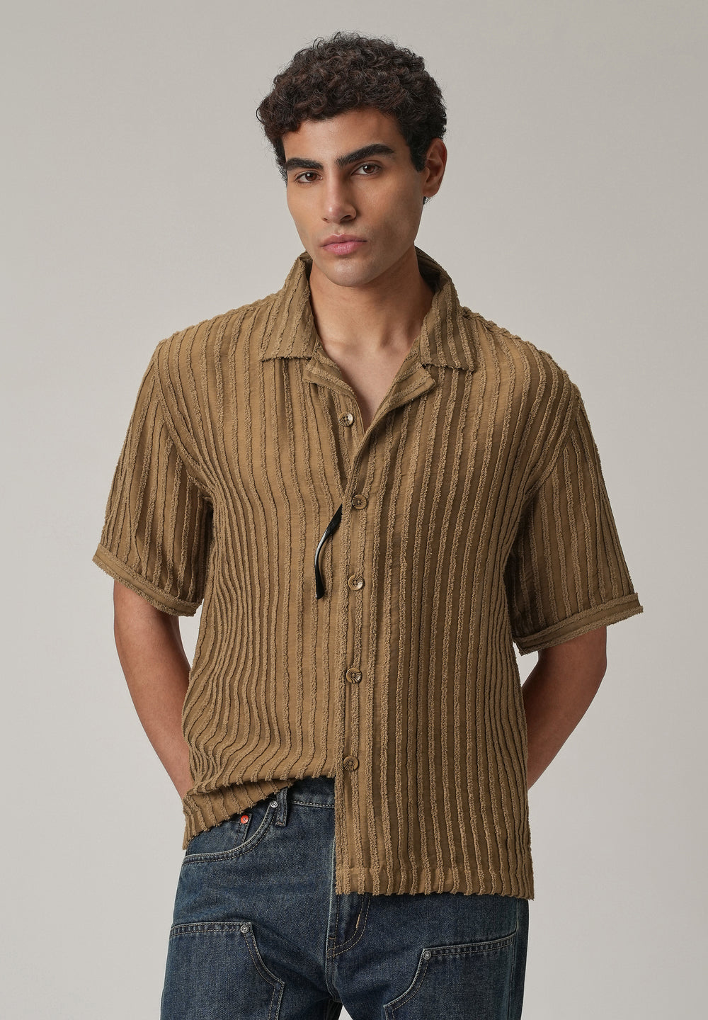 Brown Clip Jacquard Stripe Shirt