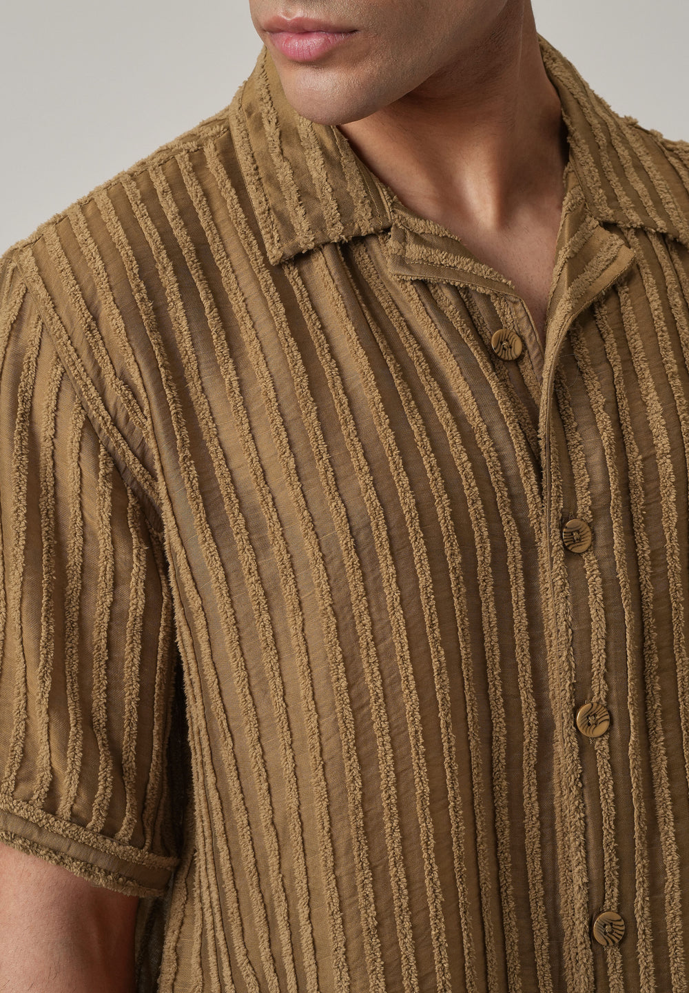 Brown Clip Jacquard Stripe Shirt
