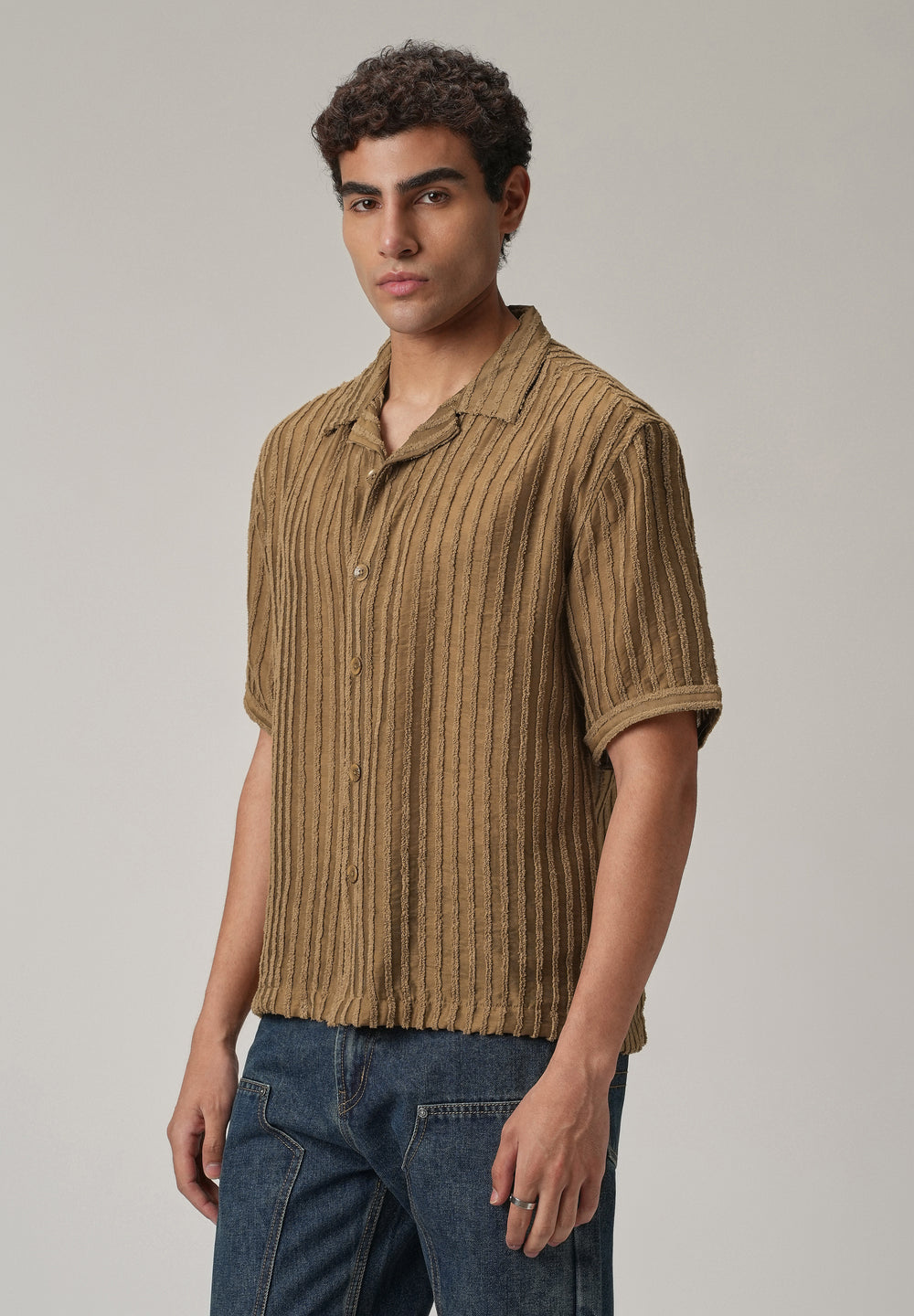 Brown Clip Jacquard Stripe Shirt