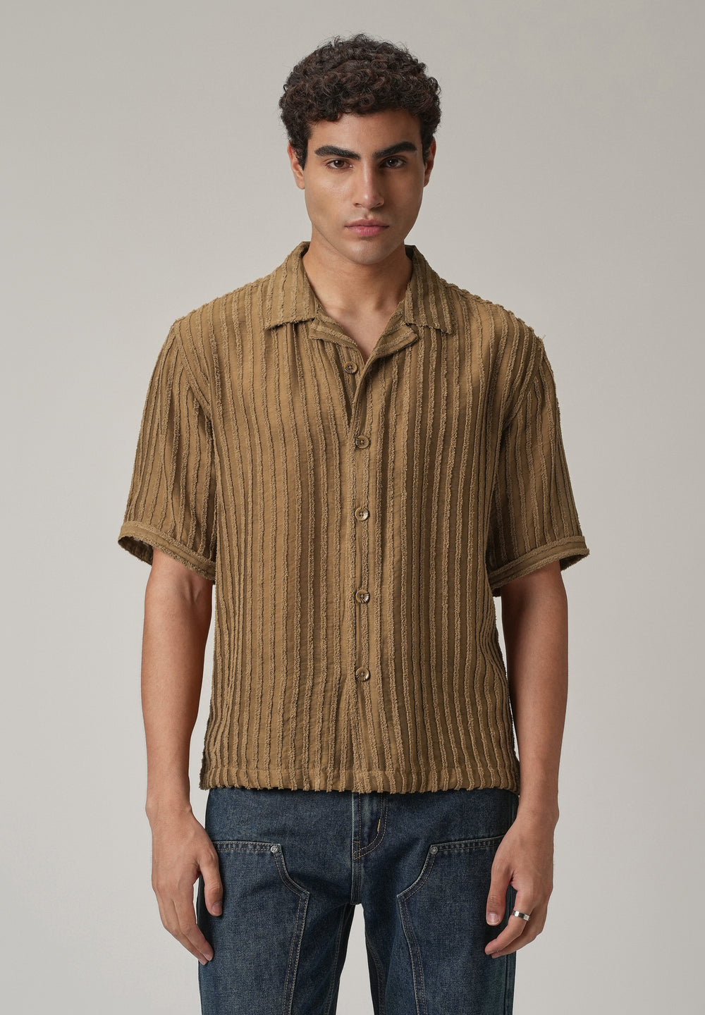 Brown Clip Jacquard Stripe Shirt