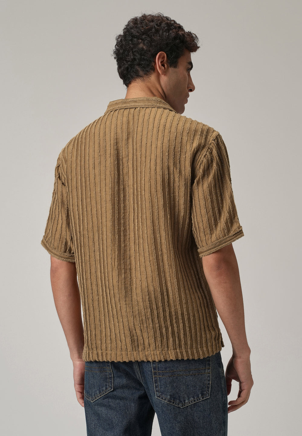 Brown Clip Jacquard Stripe Shirt