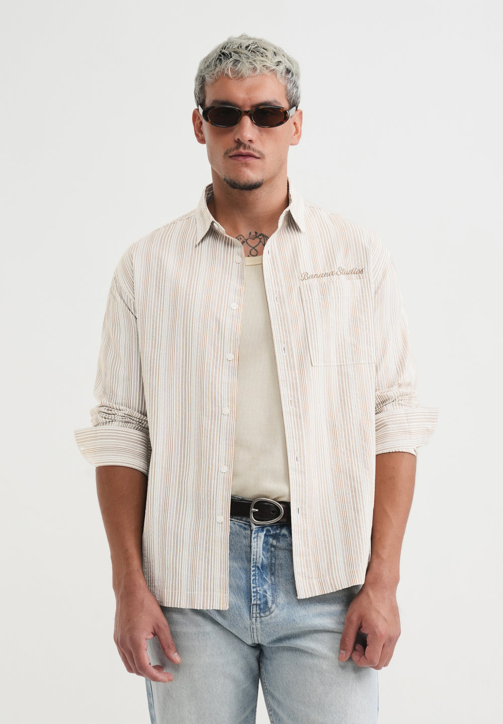 Brown Textured Vertical Stripe Shirt