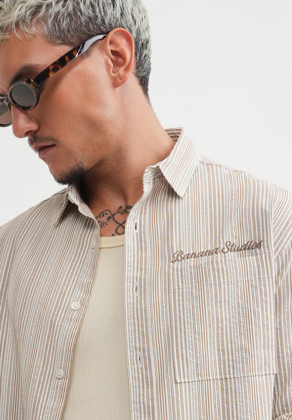 Brown Textured Vertical Stripe Shirt