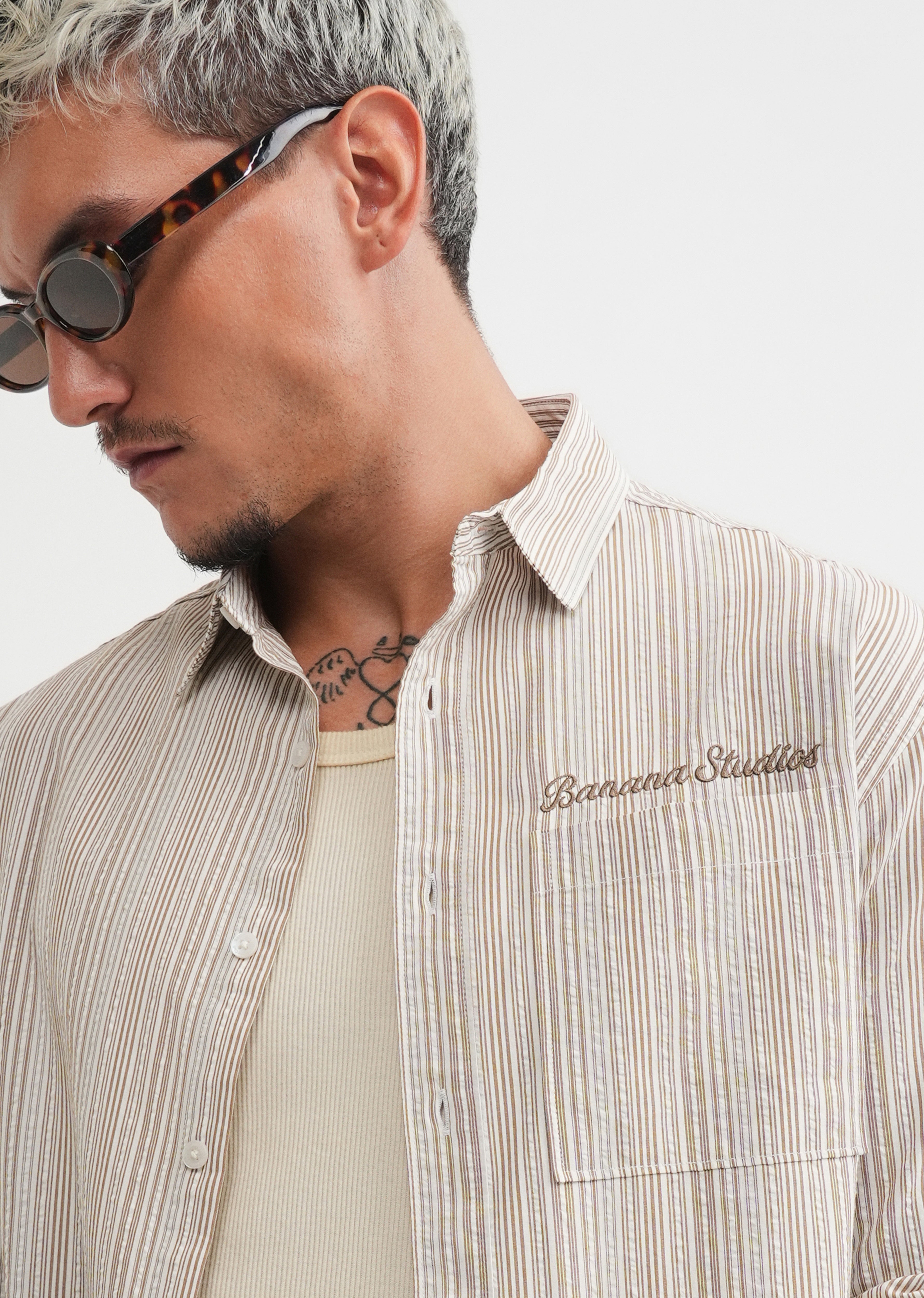 Brown Textured Vertical Stripe Shirt