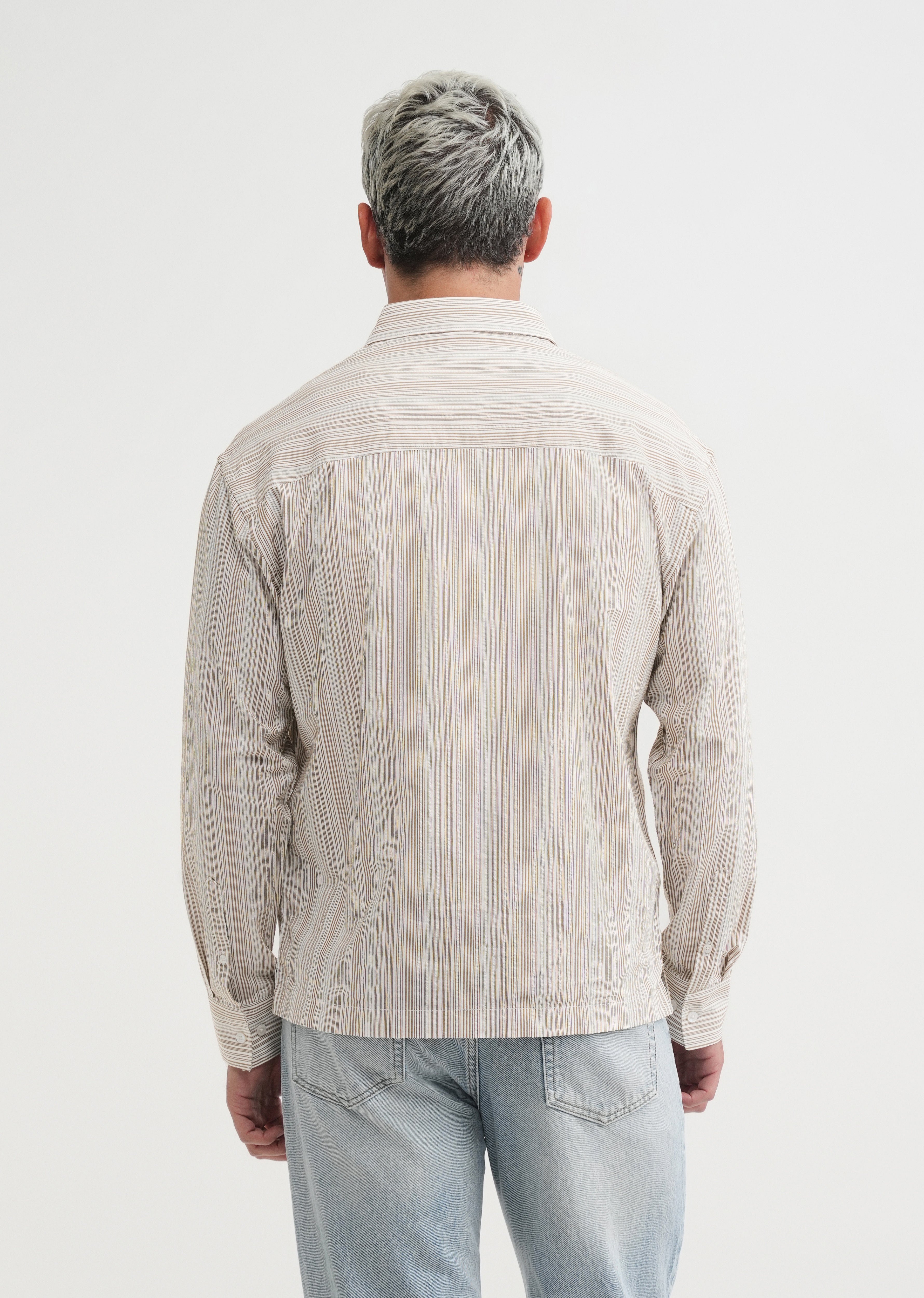 Brown Textured Vertical Stripe Shirt