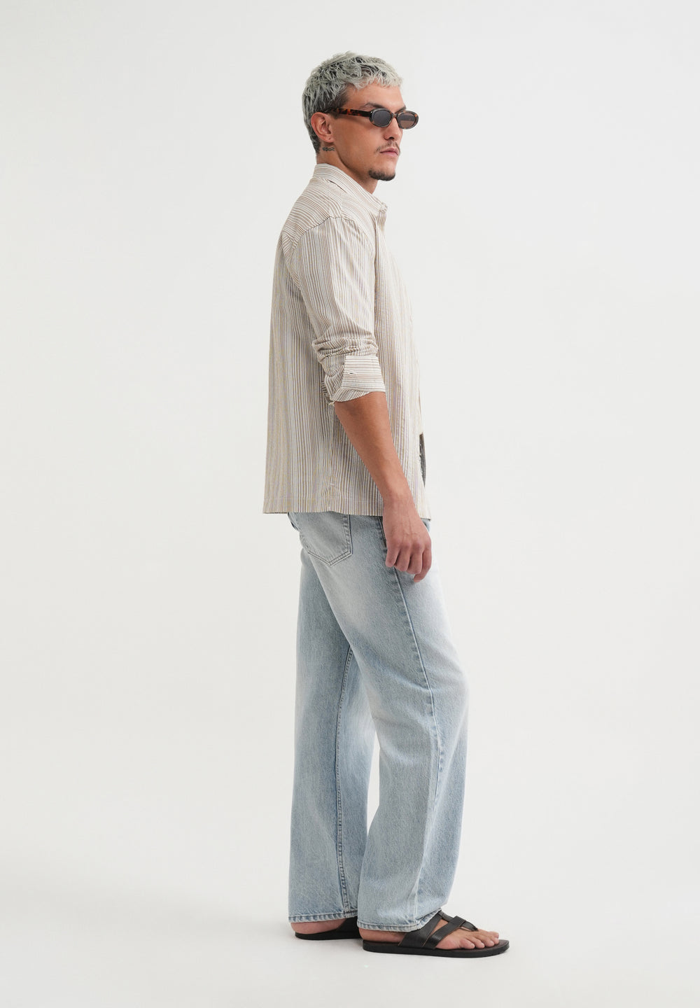Brown Textured Vertical Stripe Shirt