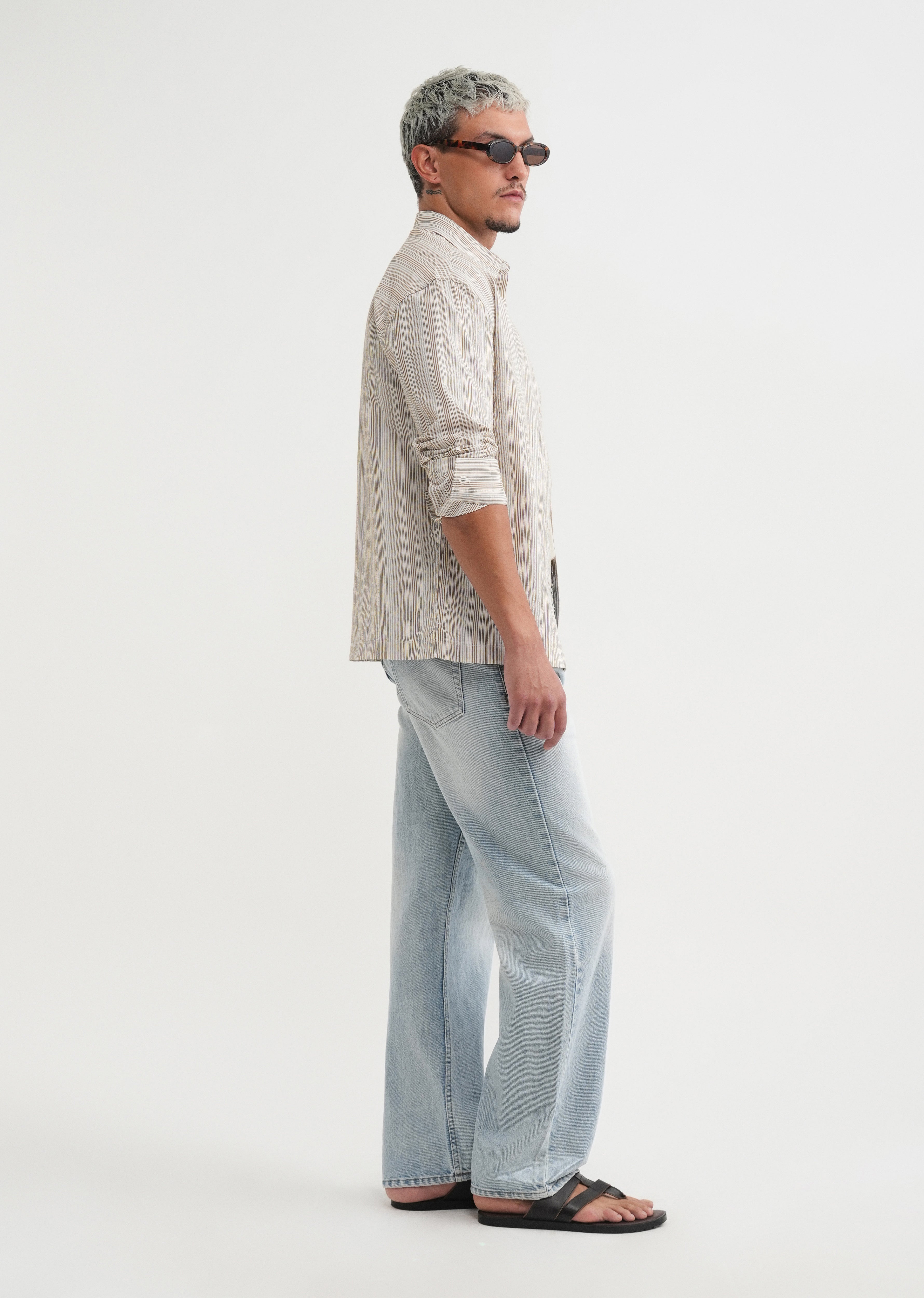 Brown Textured Vertical Stripe Shirt